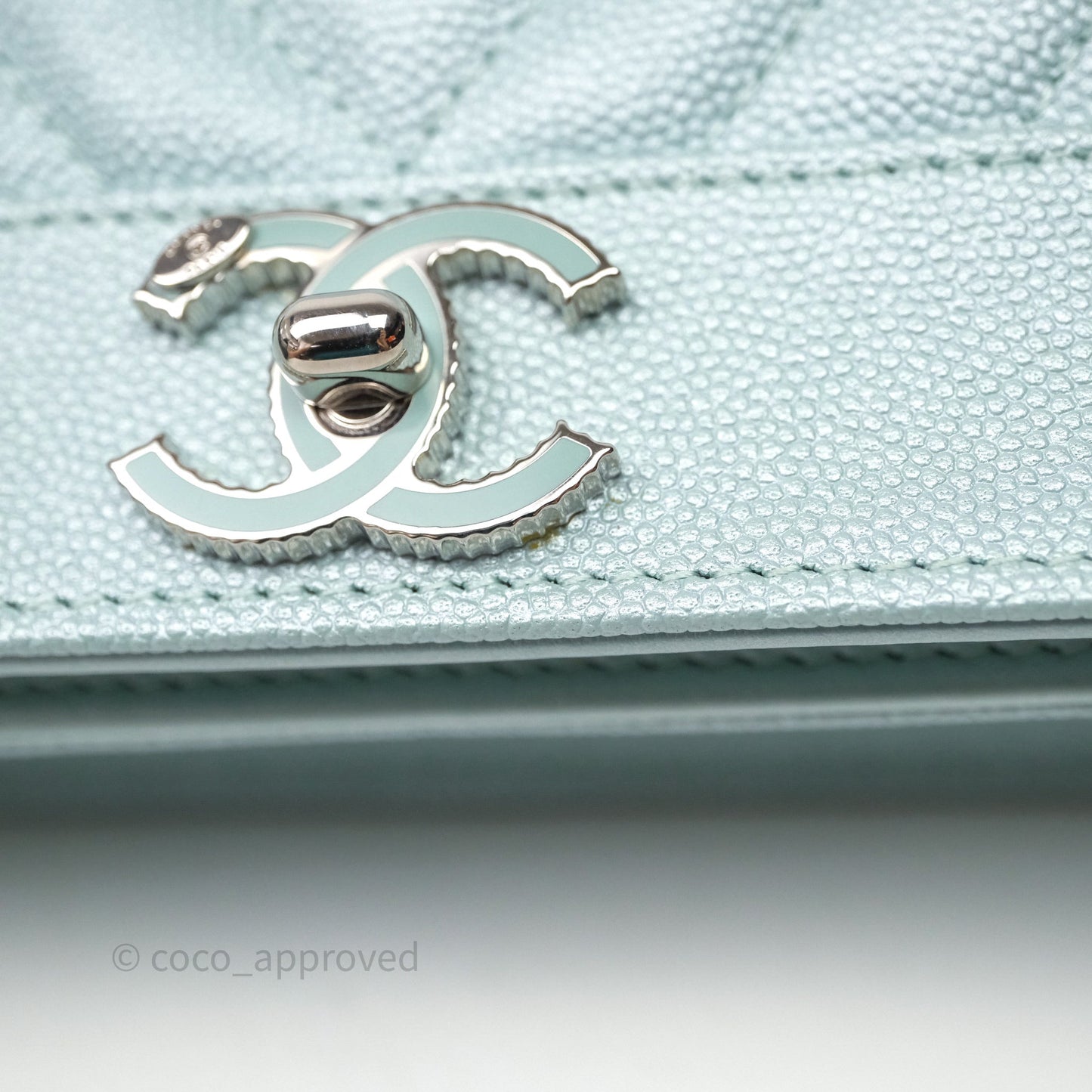 Chanel Mademoiselle Wallet On Chain WOC Chevron Iridescent Blue Caviar Silver Hardware