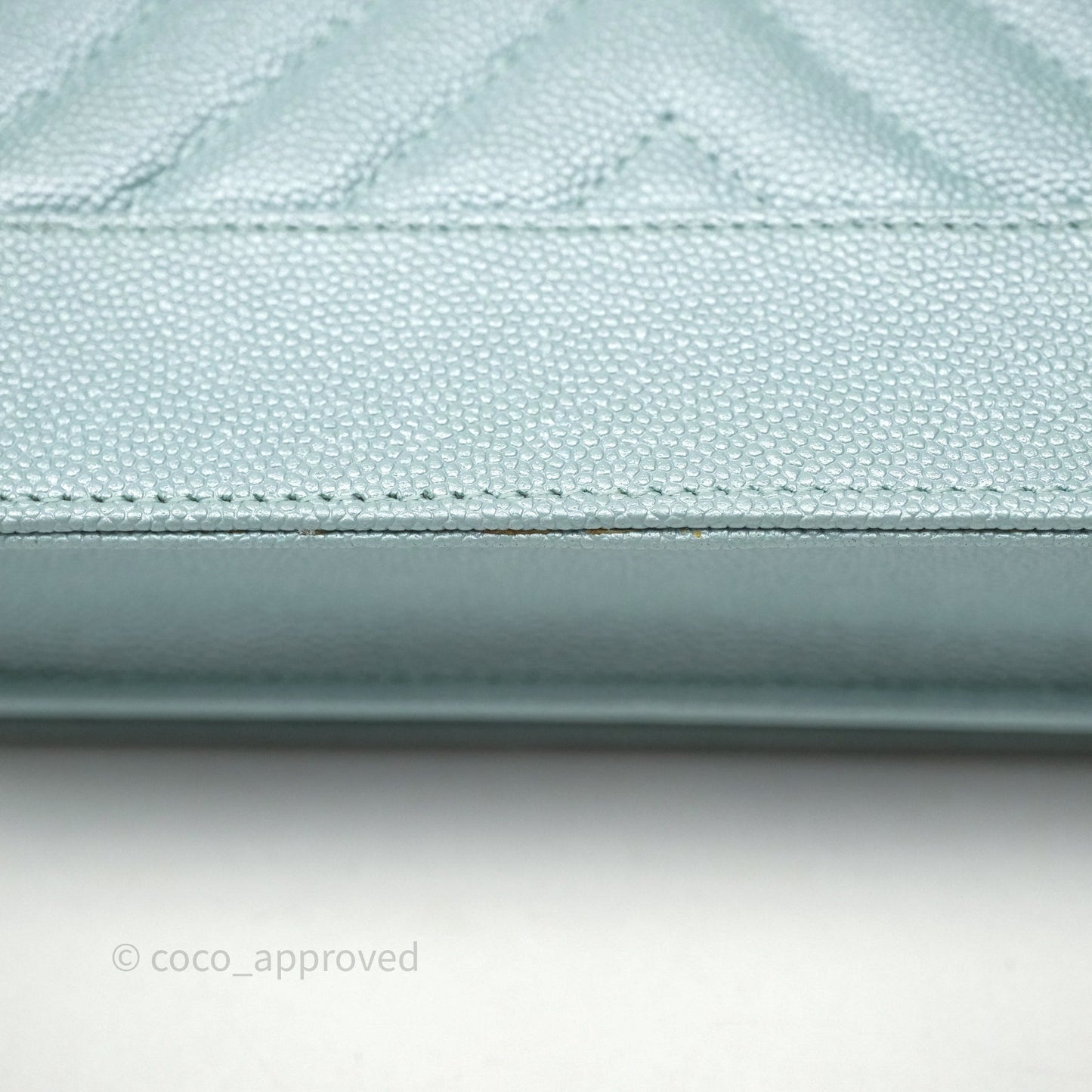 Chanel Mademoiselle Wallet On Chain WOC Chevron Iridescent Blue Caviar Silver Hardware