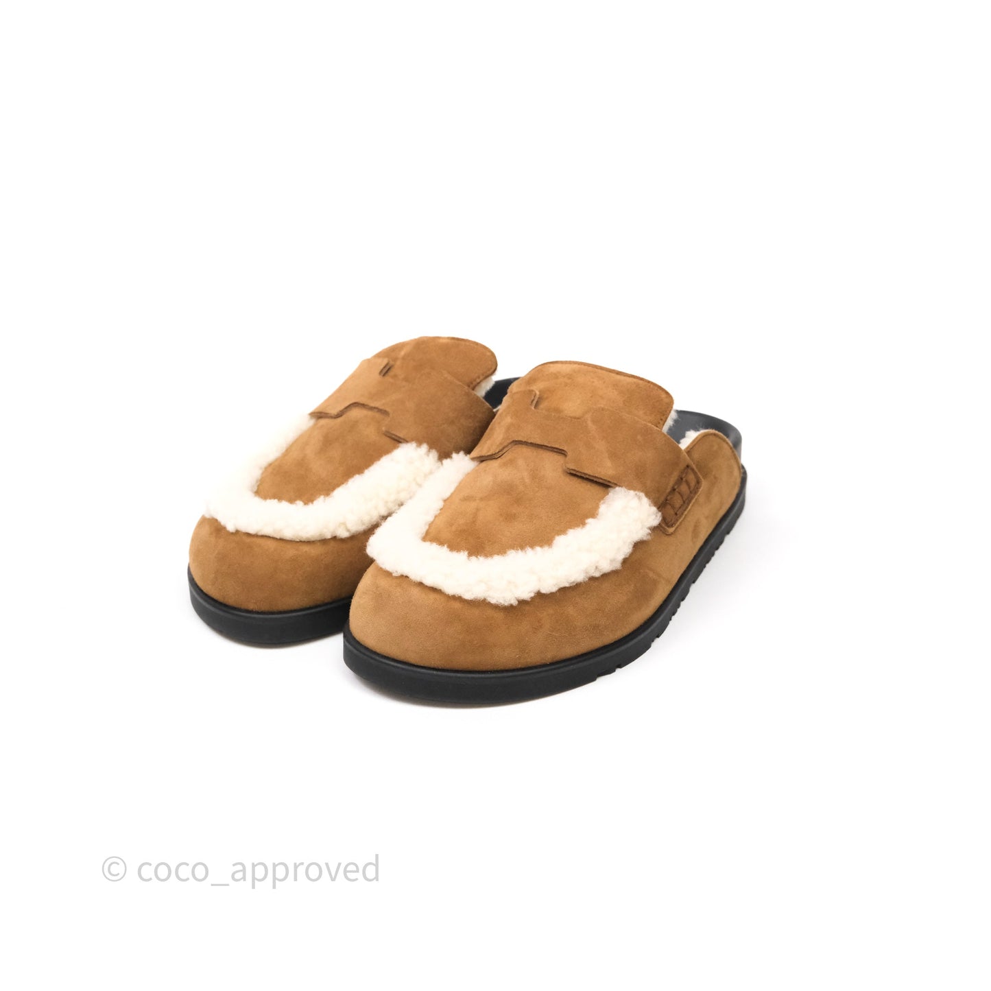 Hermès Suede Goatskin Shearling Go Mules Naturel/Ecru Size 37