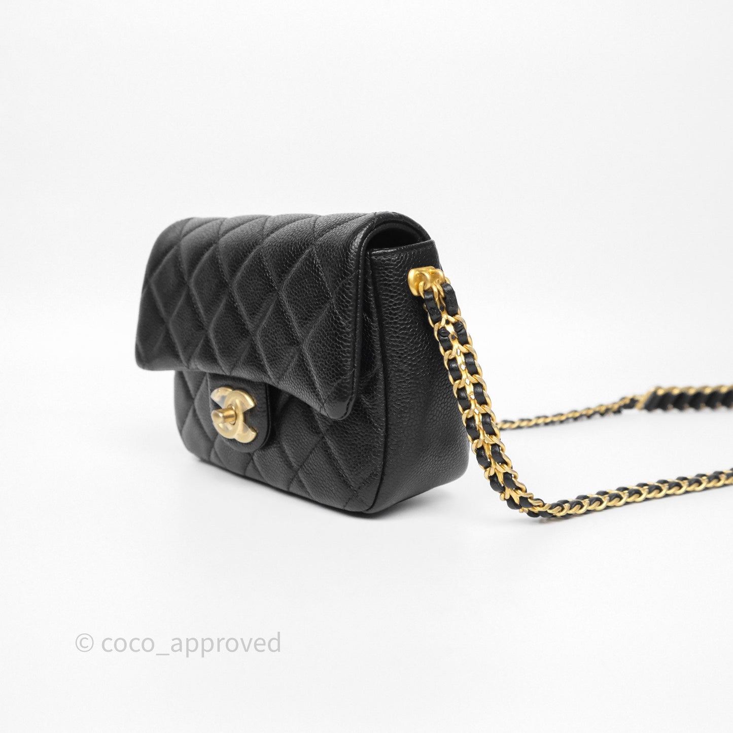 Chanel Mini Flap Bag Coin Charm Soul Chain Black Caviar Aged Gold Hardware