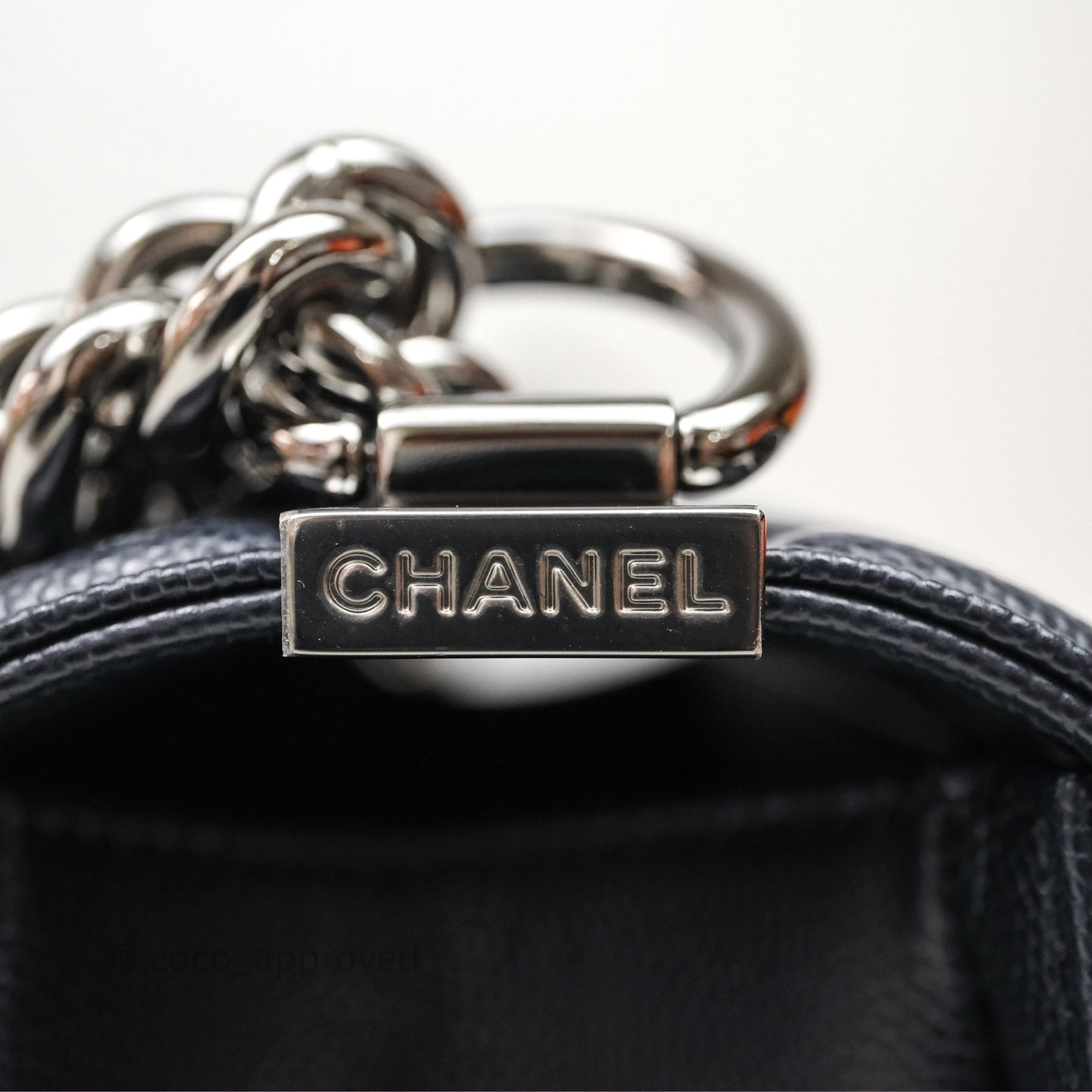 Chanel Medium Boy Chevron Dark Navy Caviar Silver Hardware