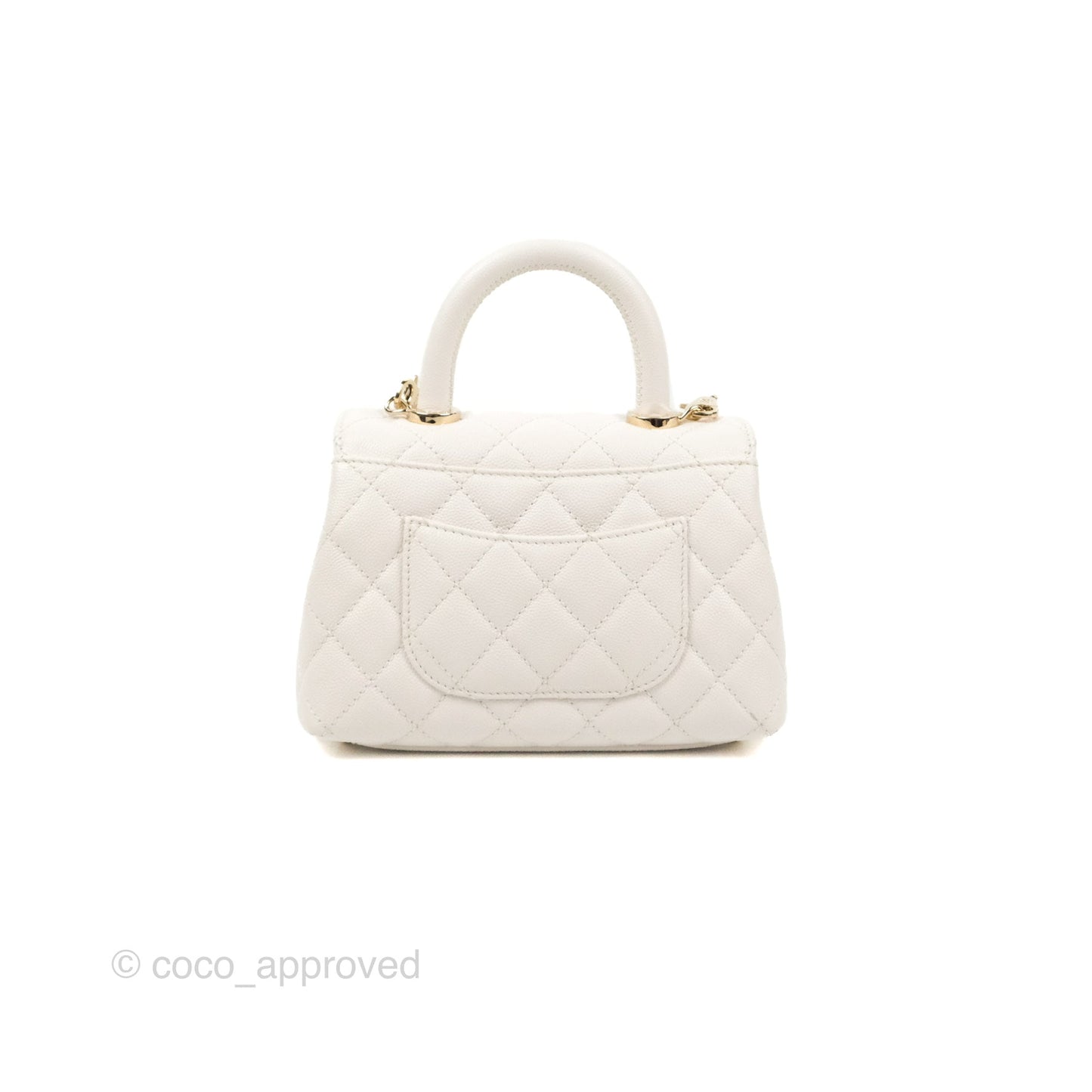 Chanel Mini Ivory White Coco Handle Quilted Caviar Gold Hardware