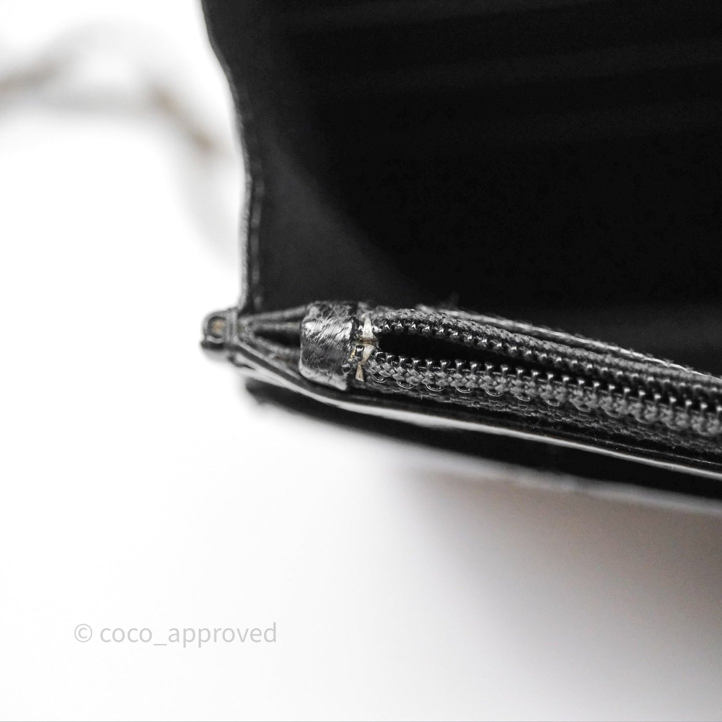 Chanel Quilted CC Logo Wallet On Chain Black Shiny Crumpled Calfskin Aged Gold Hardware