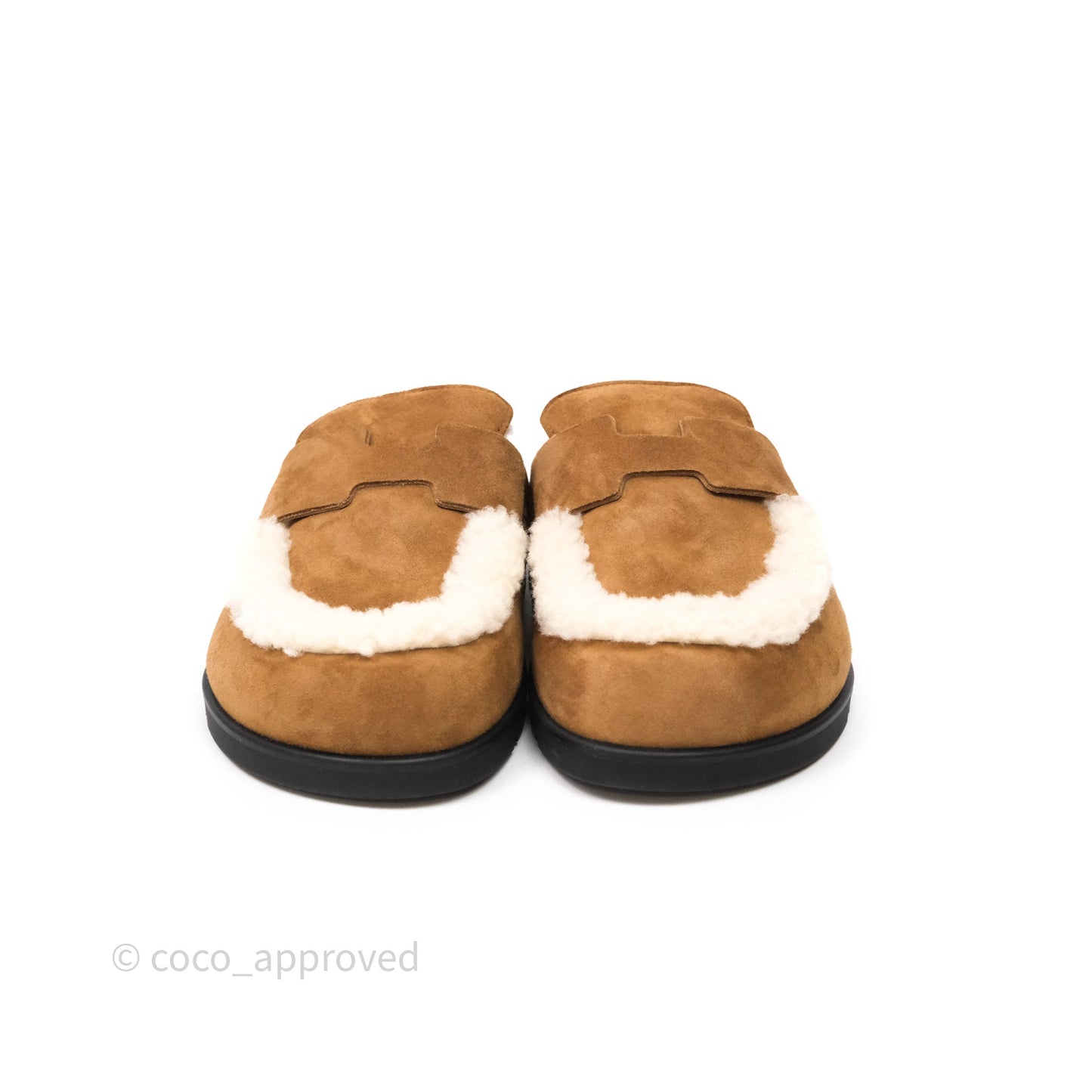 Hermès Suede Goatskin Shearling Go Mules Naturel/Ecru Size 37