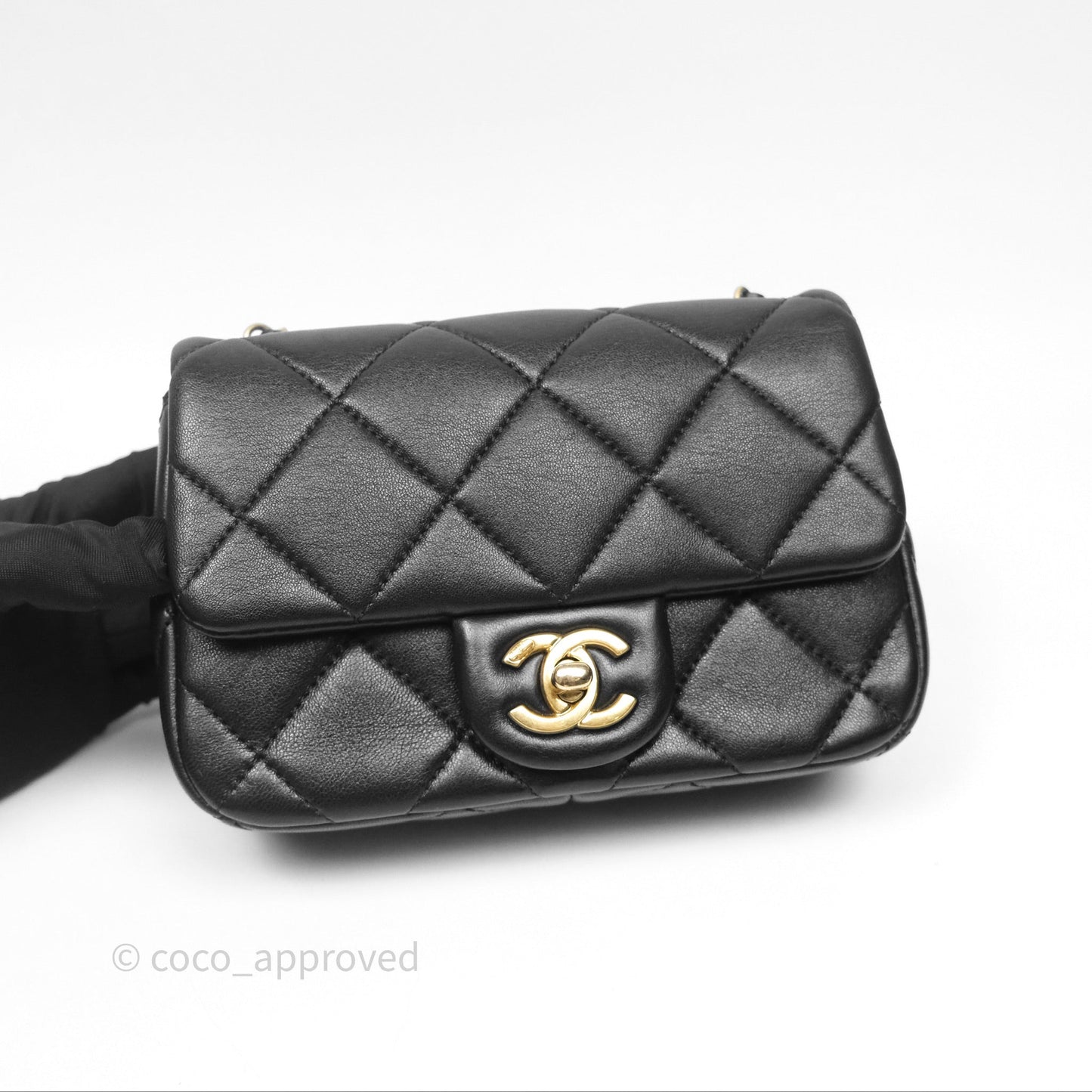 Chanel Mini Flap Bag With Pearl Black Lambskin Aged Gold Hardware