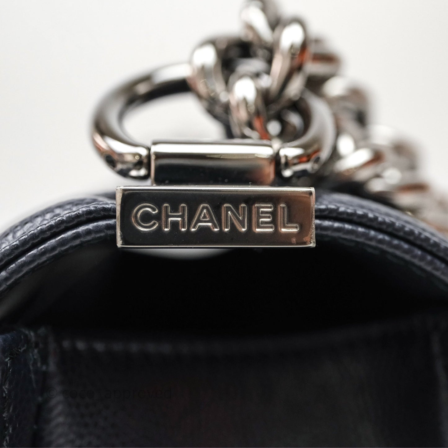 Chanel Medium Boy Chevron Dark Navy Caviar Silver Hardware
