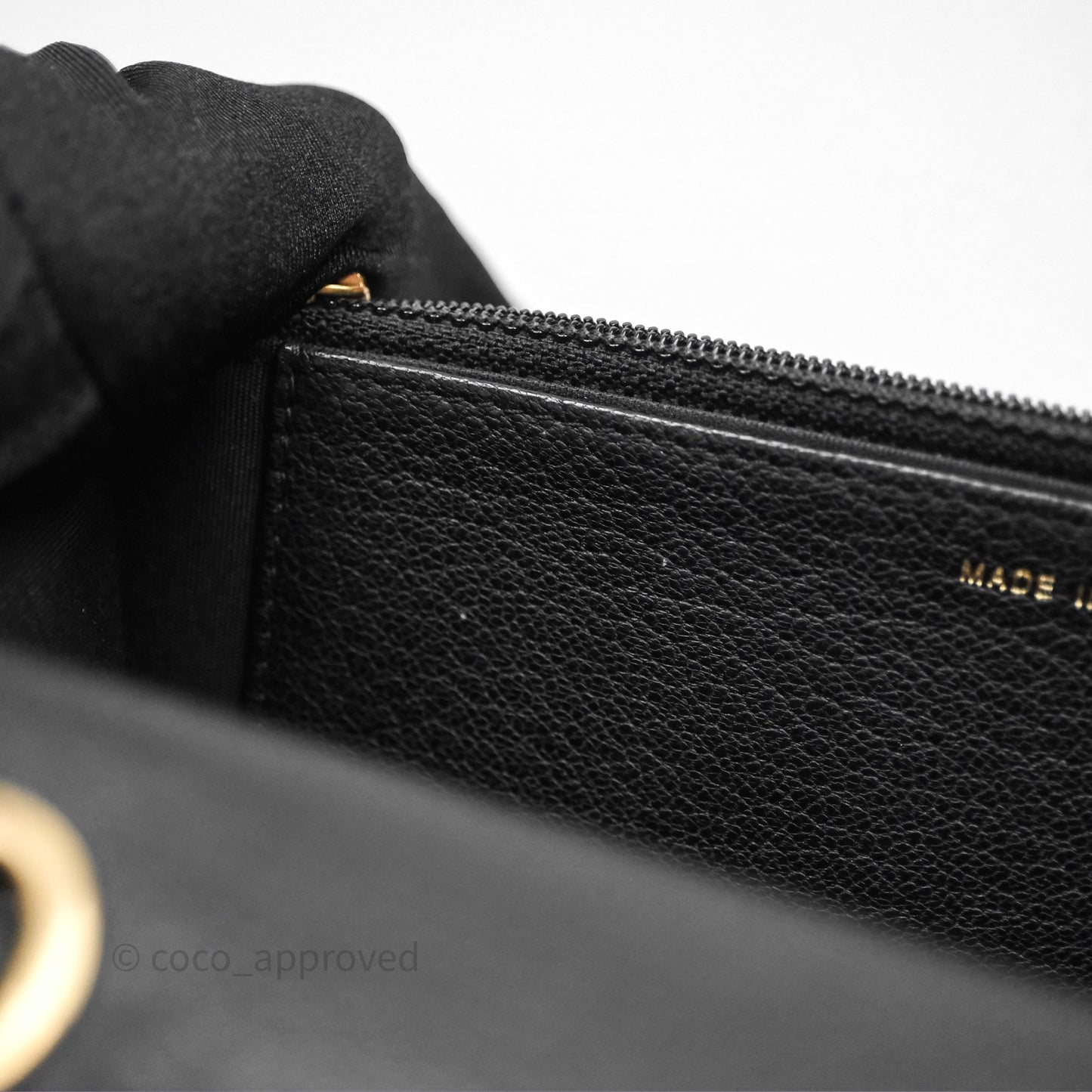 Chanel Quilted CC Logo Wallet On Chain Black Shiny Crumpled Calfskin Aged Gold Hardware