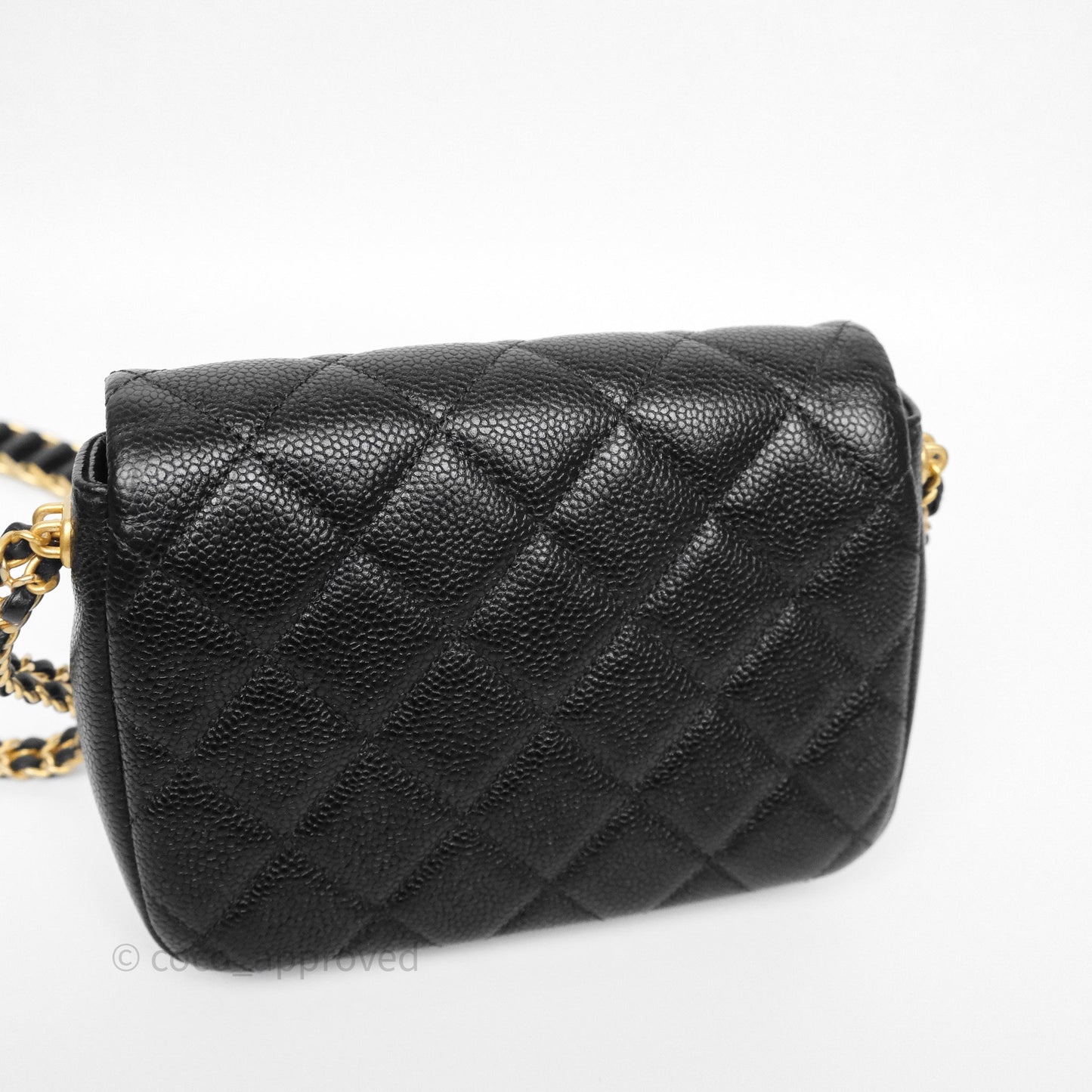 Chanel Mini Flap Bag Coin Charm Soul Chain Black Caviar Aged Gold Hardware
