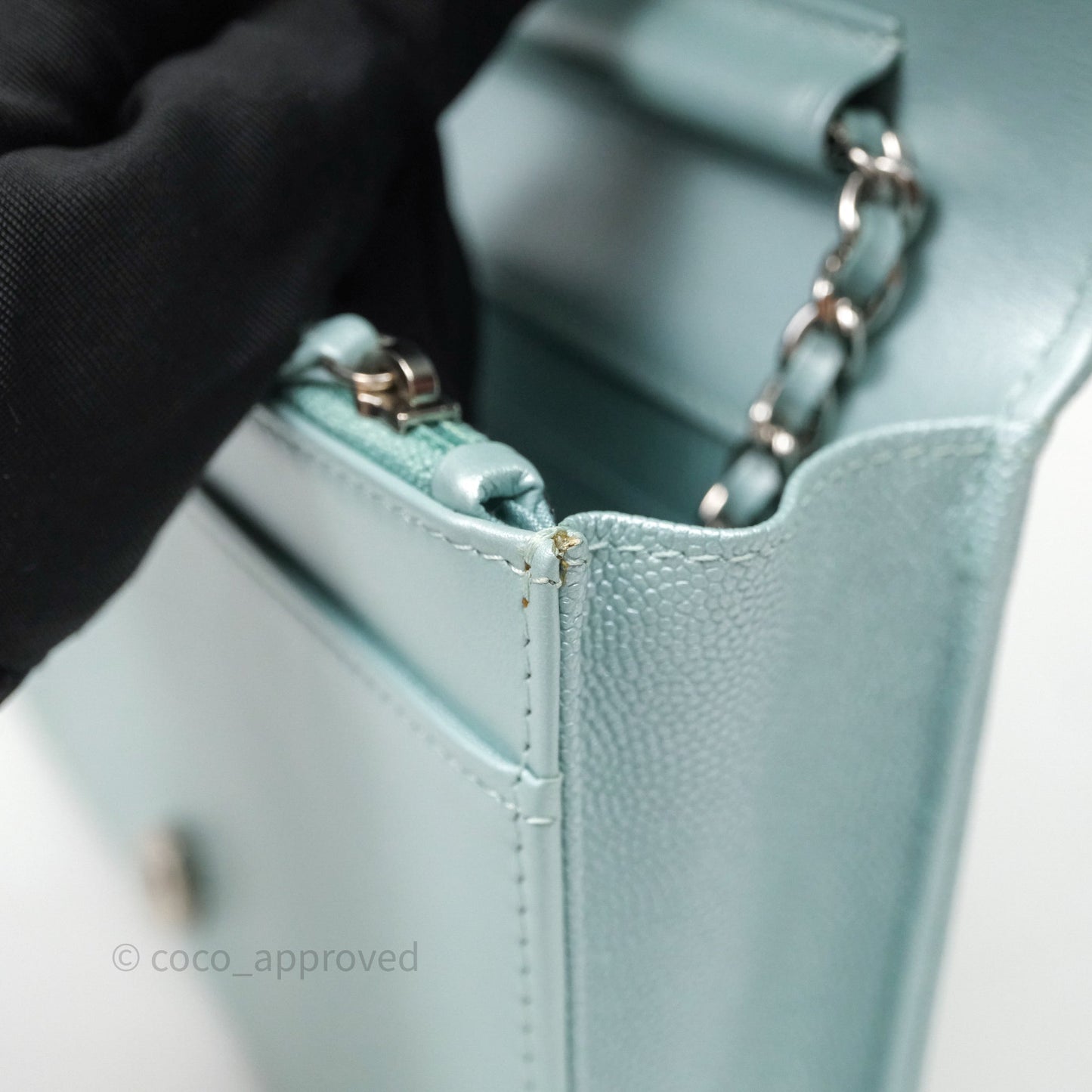 Chanel Mademoiselle Wallet On Chain WOC Chevron Iridescent Blue Caviar Silver Hardware