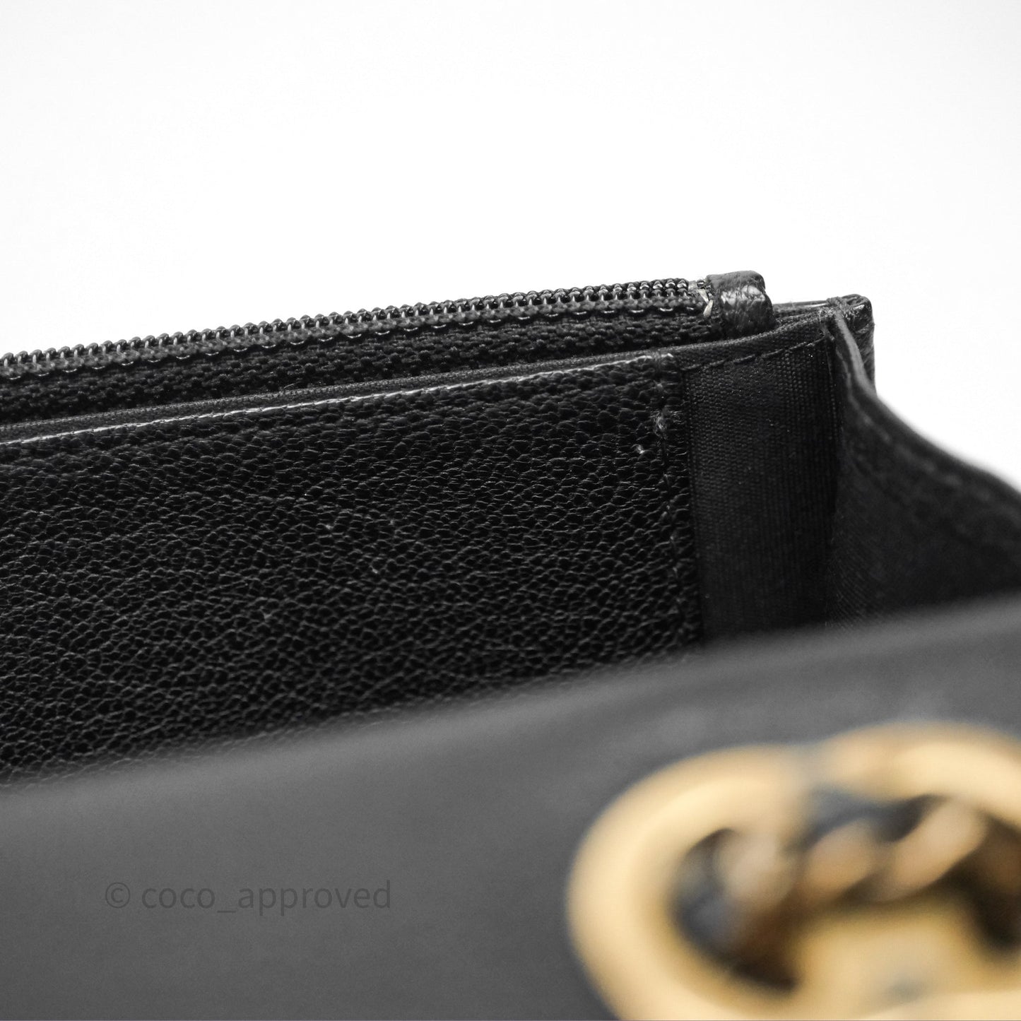 Chanel Quilted CC Logo Wallet On Chain Black Shiny Crumpled Calfskin Aged Gold Hardware