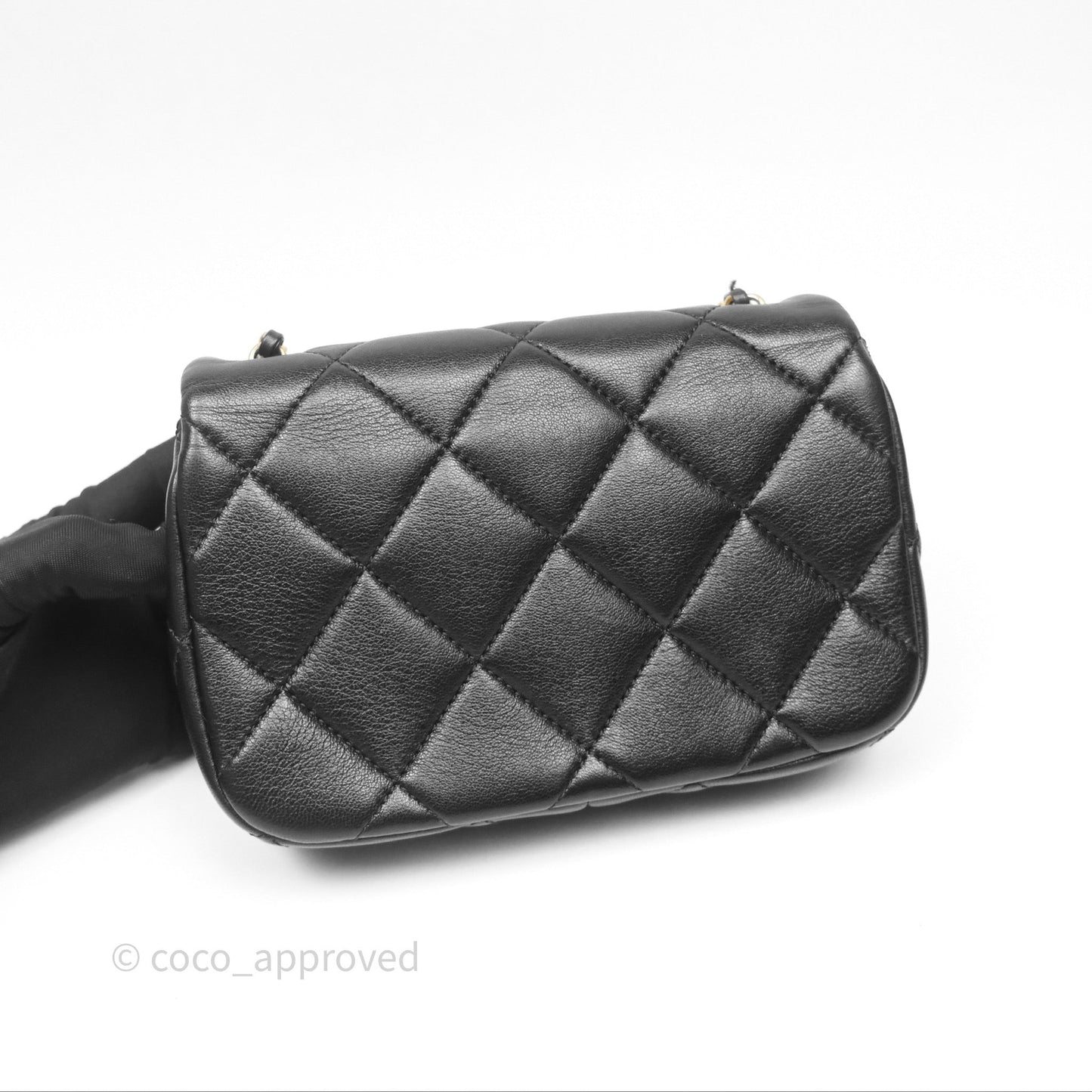 Chanel Mini Flap Bag With Pearl Black Lambskin Aged Gold Hardware
