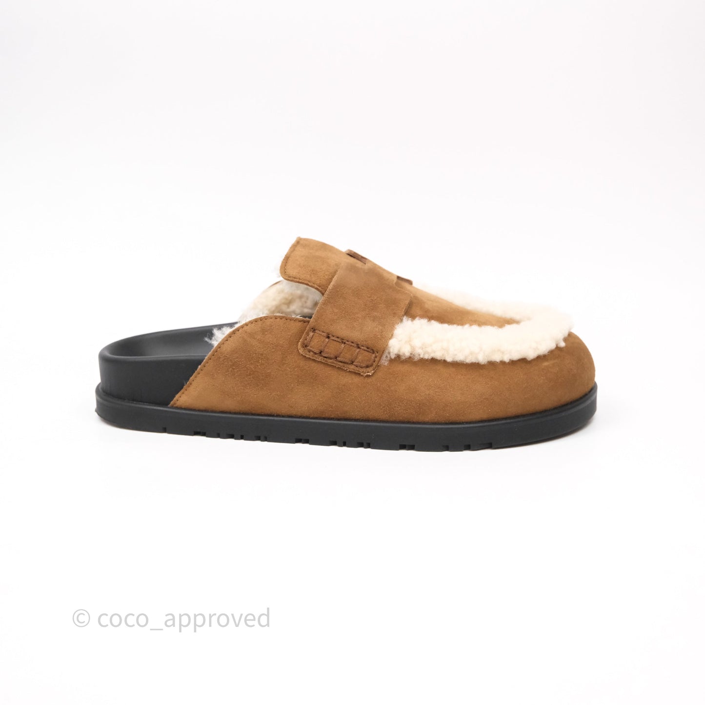 Hermès Suede Goatskin Shearling Go Mules Naturel/Ecru Size 37