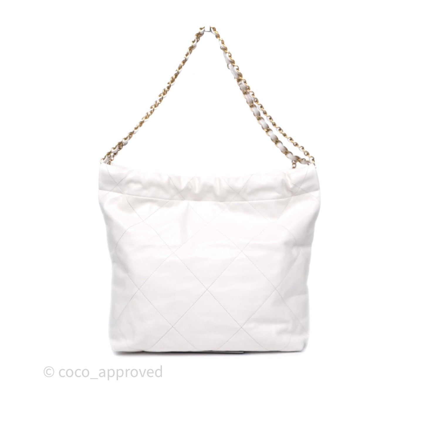Chanel 22 Small White Shiny Calfskin Aged Gold Hardware