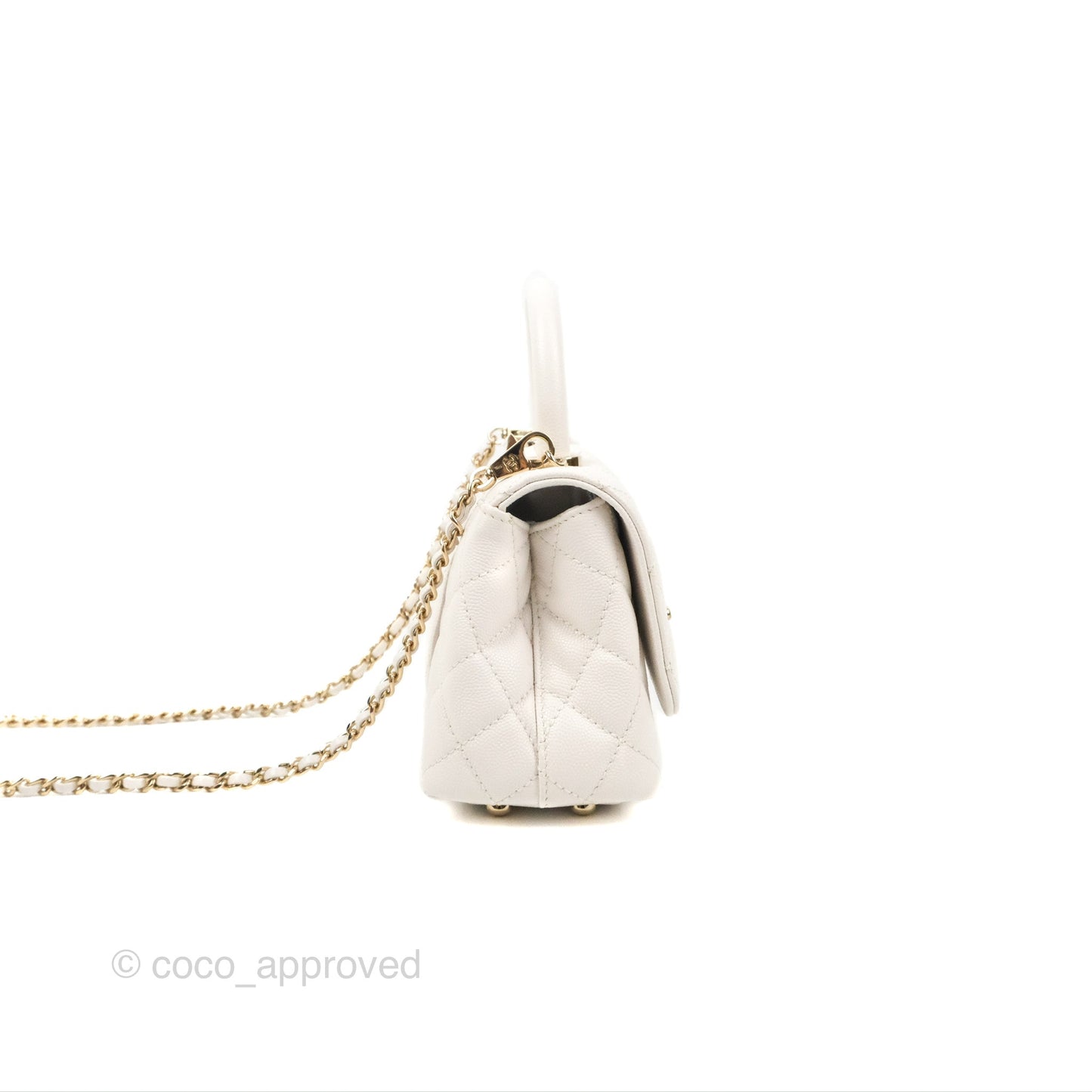 Chanel Mini Ivory White Coco Handle Quilted Caviar Gold Hardware