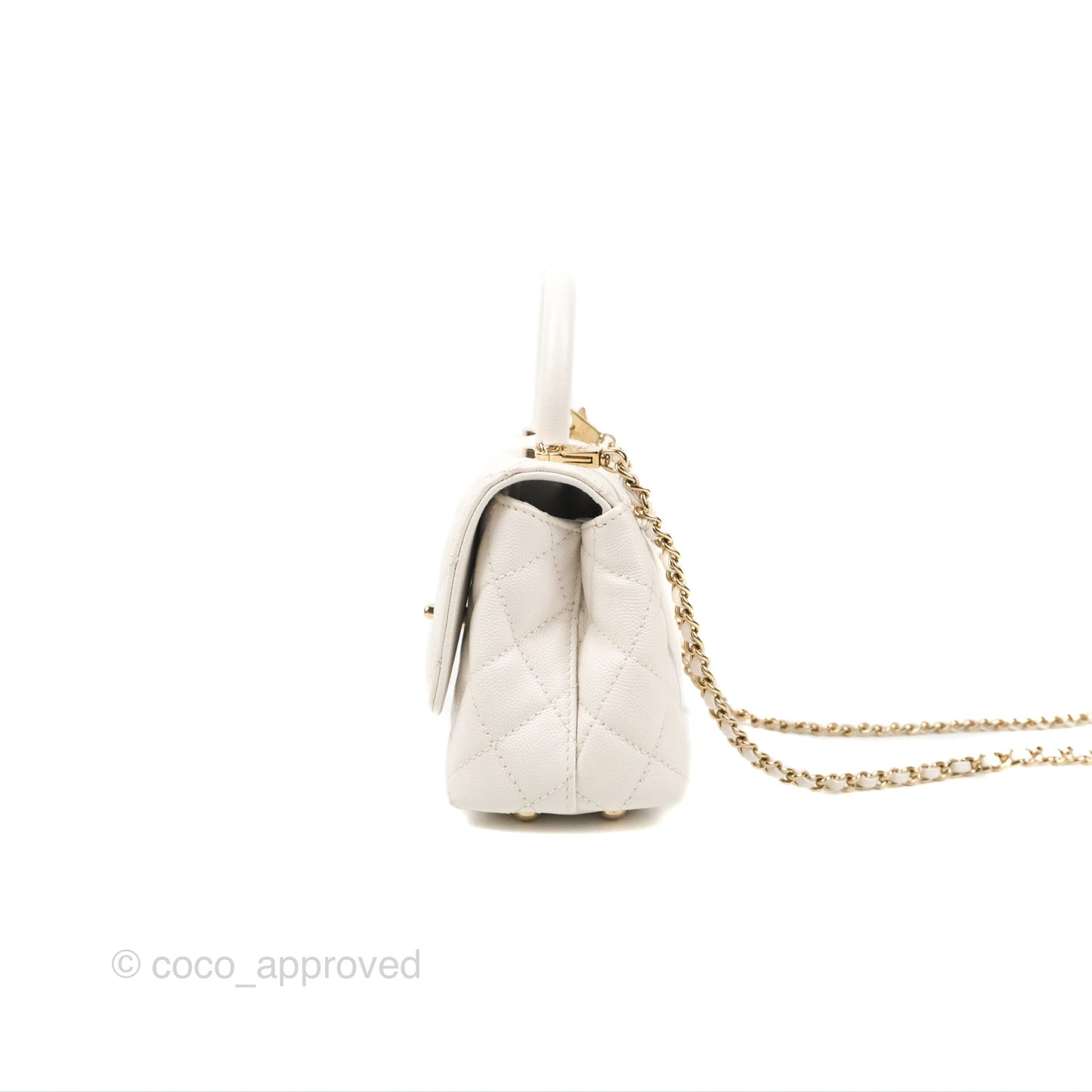 Chanel Mini Ivory White Coco Handle Quilted Caviar Gold Hardware