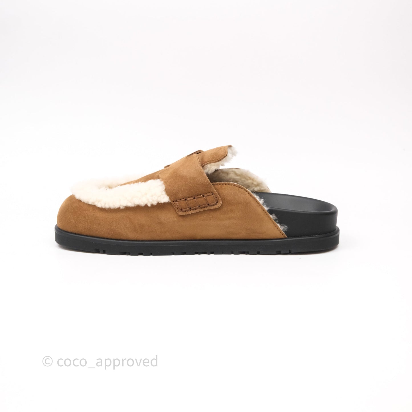Hermès Suede Goatskin Shearling Go Mules Naturel/Ecru Size 37