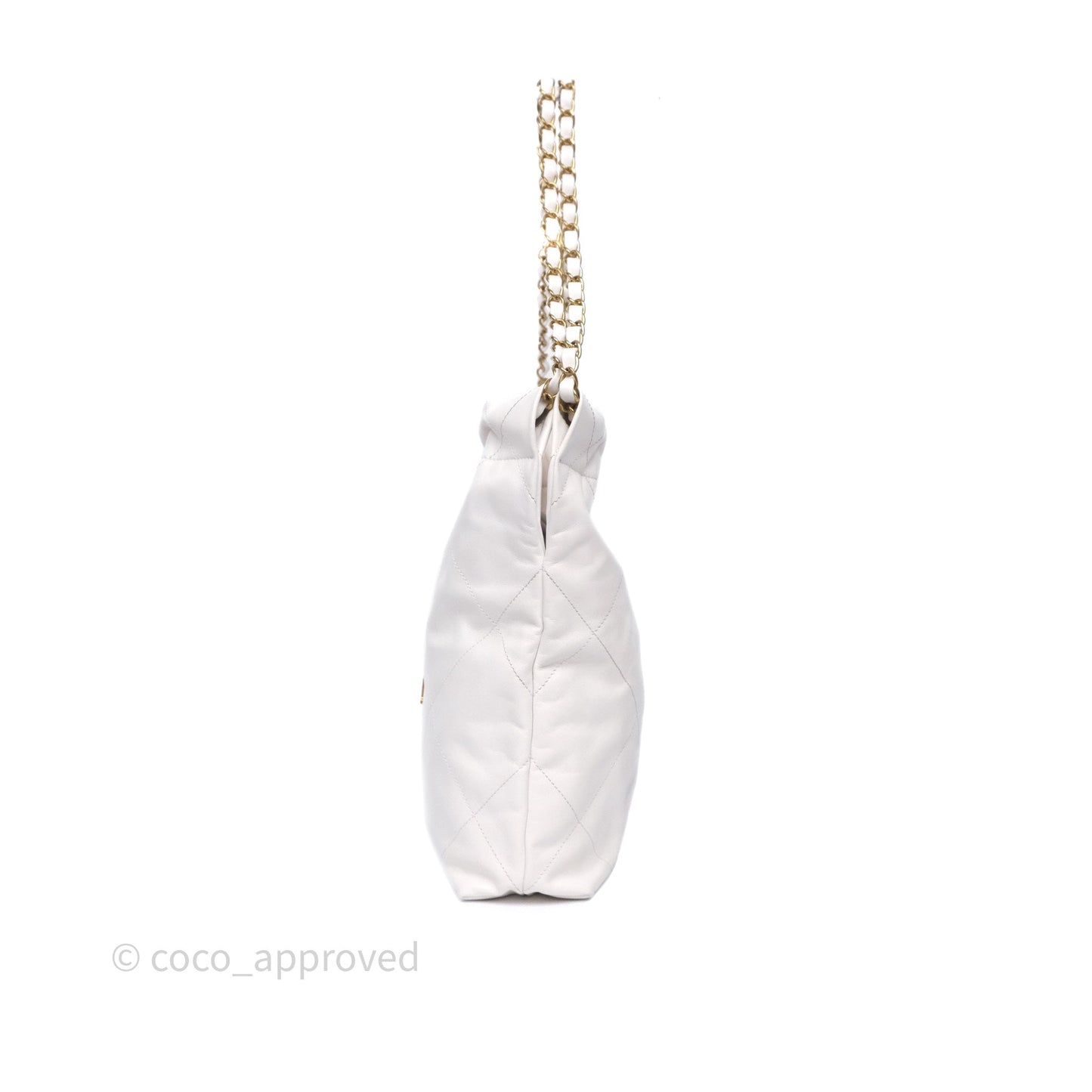 Chanel 22 Small White Shiny Calfskin Aged Gold Hardware