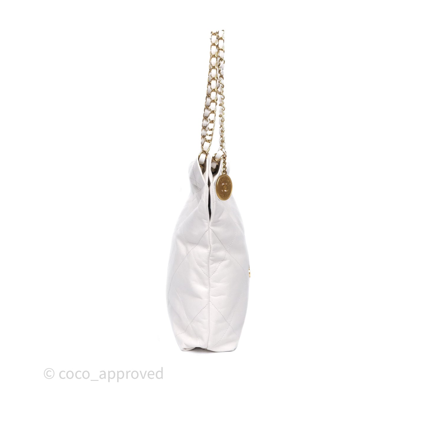 Chanel 22 Small White Shiny Calfskin Aged Gold Hardware