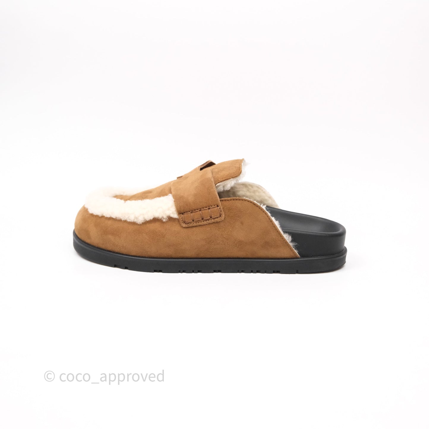 Hermès Suede Goatskin Shearling Go Mules Naturel/Ecru Size 37