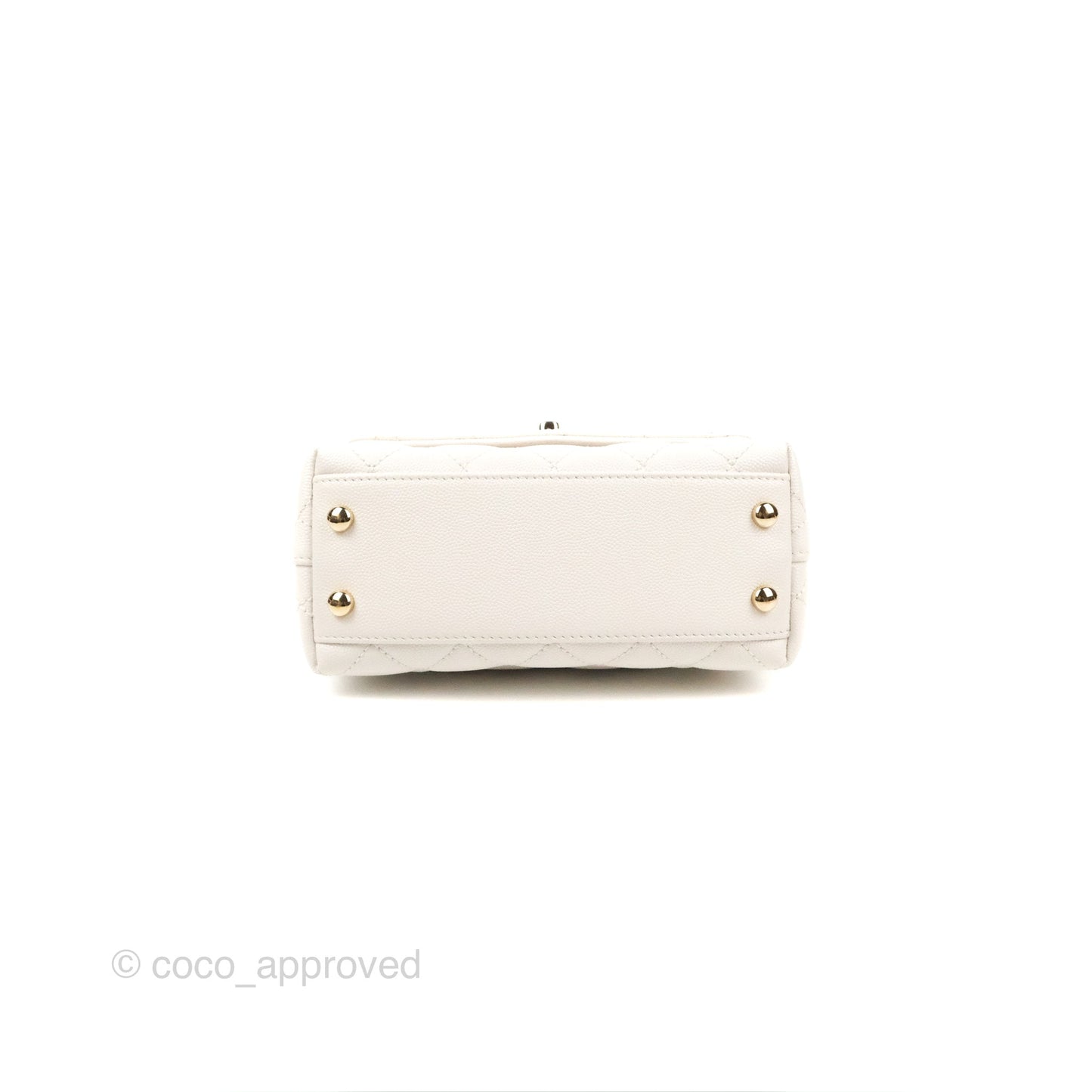Chanel Mini Ivory White Coco Handle Quilted Caviar Gold Hardware