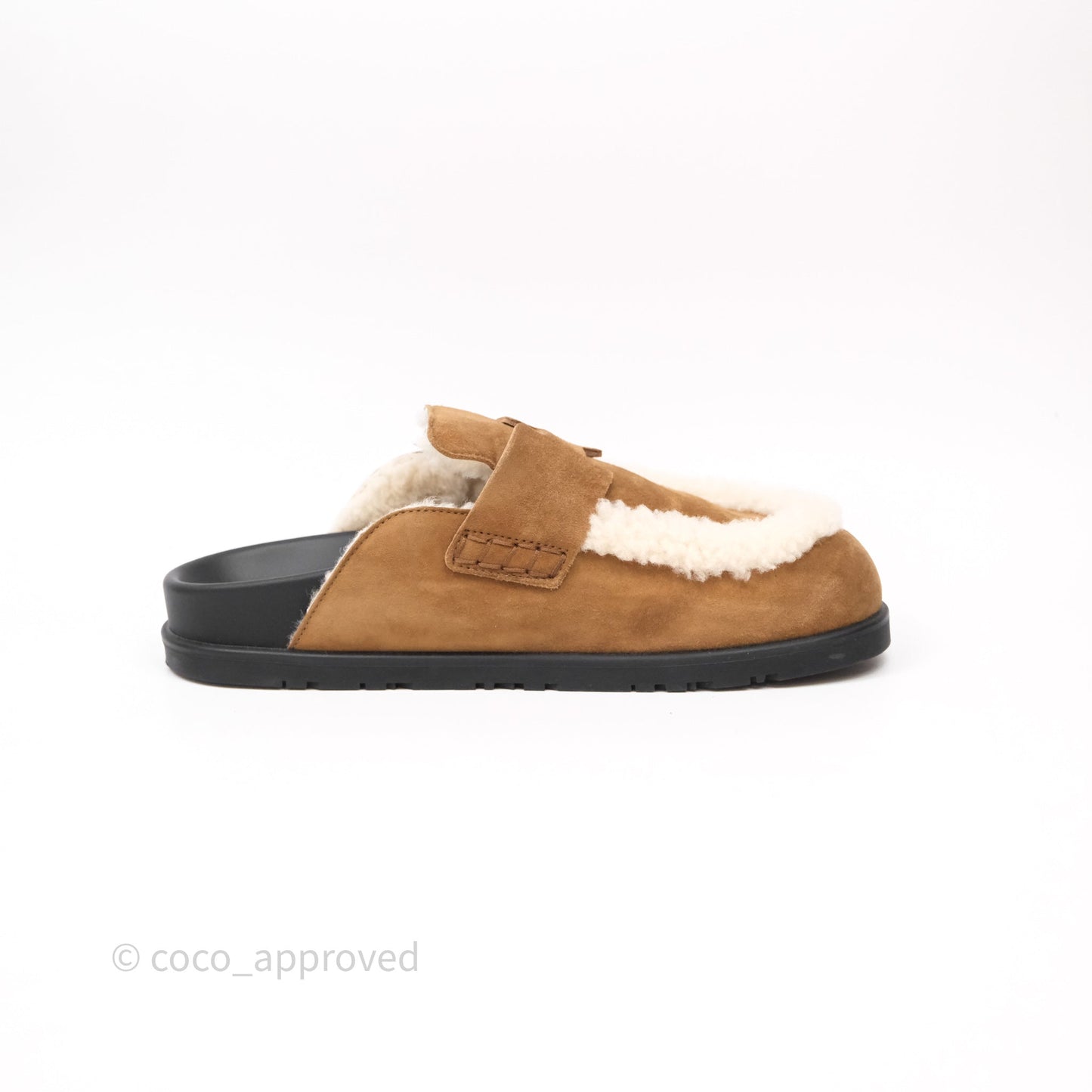 Hermès Suede Goatskin Shearling Go Mules Naturel/Ecru Size 37