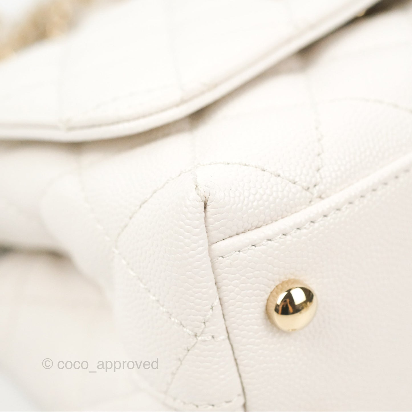 Chanel Mini Ivory White Coco Handle Quilted Caviar Gold Hardware