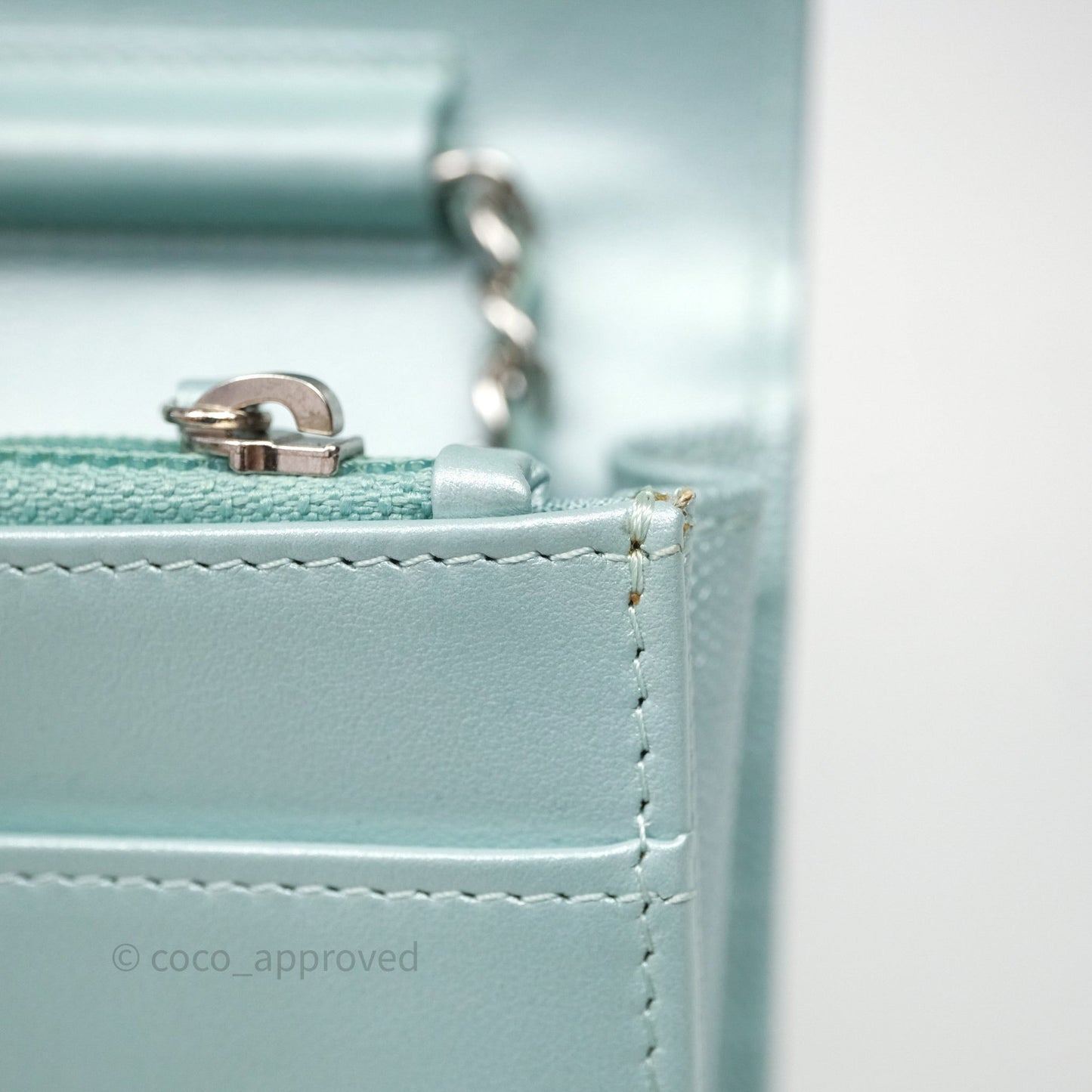 Chanel Mademoiselle Wallet On Chain WOC Chevron Iridescent Blue Caviar Silver Hardware