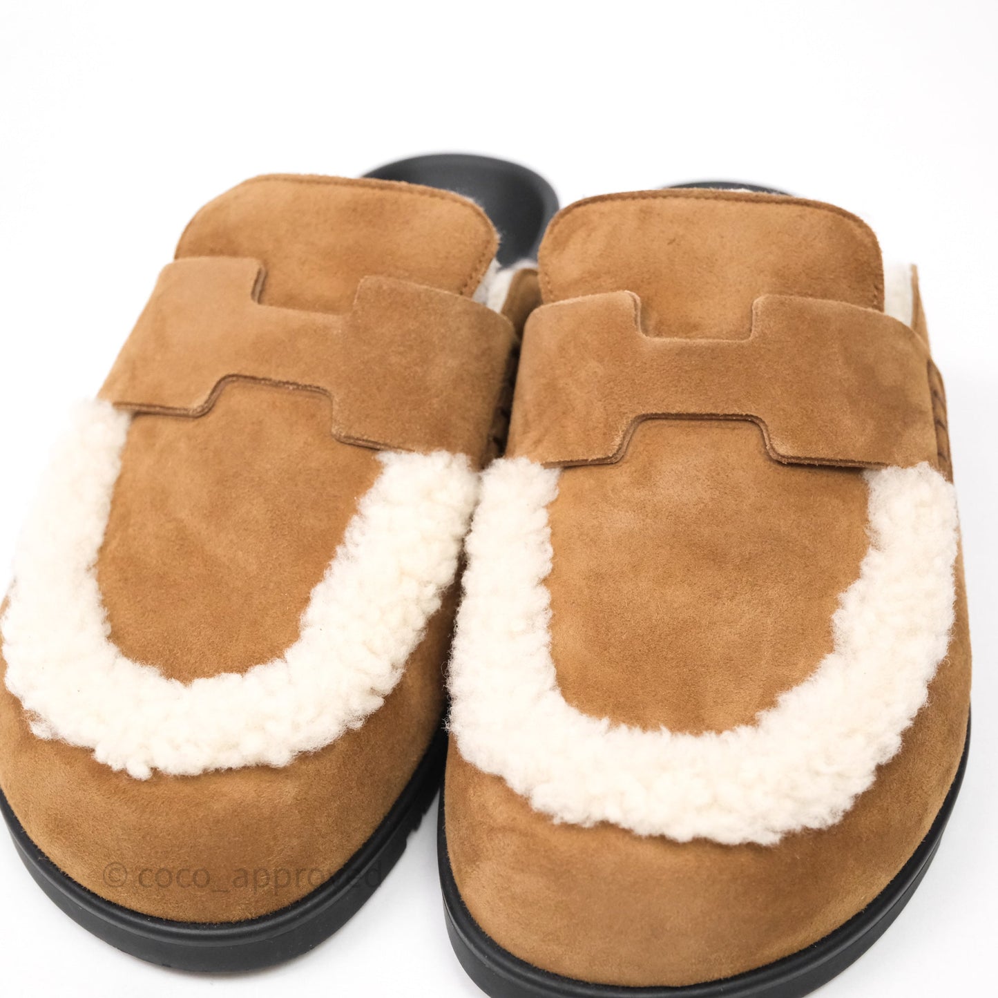 Hermès Suede Goatskin Shearling Go Mules Naturel/Ecru Size 37