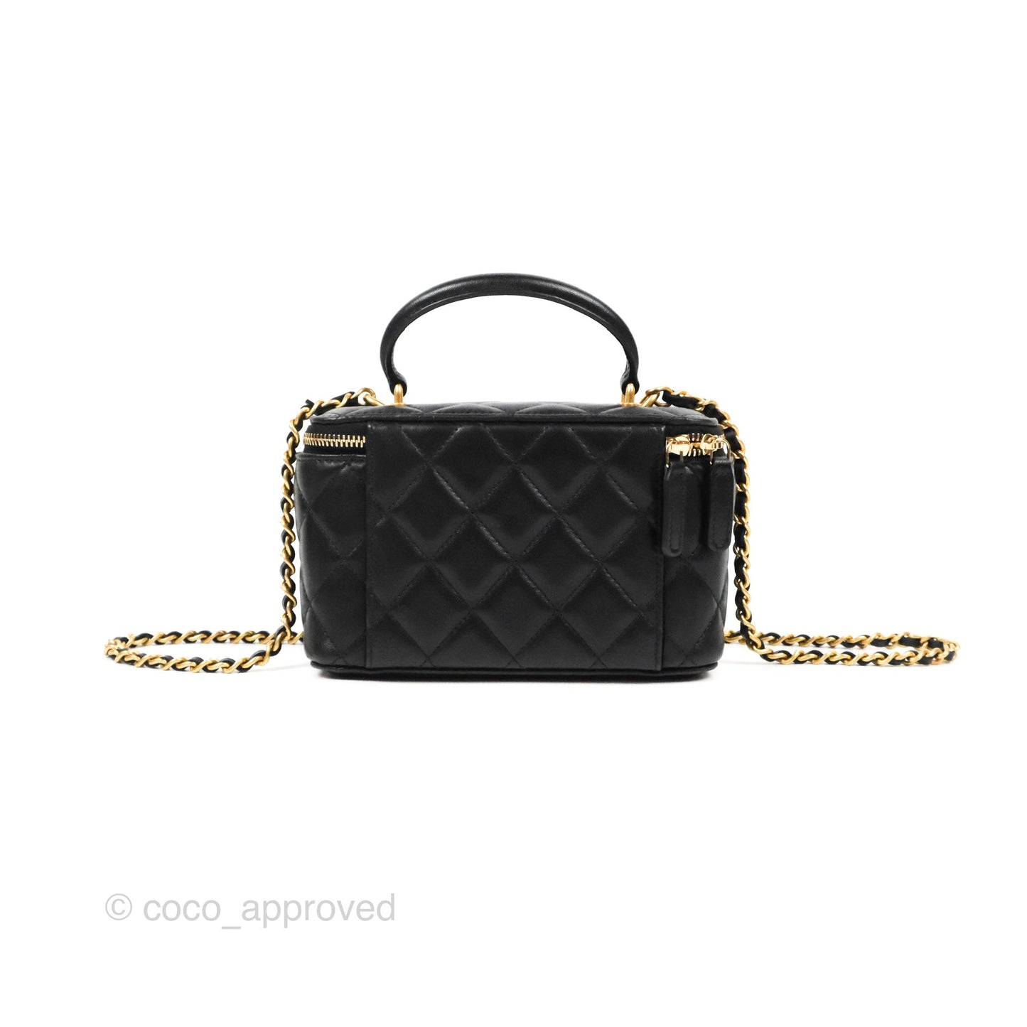 Chanel Vanity Rectangular Top Handle Black Lambskin Gold Hardware