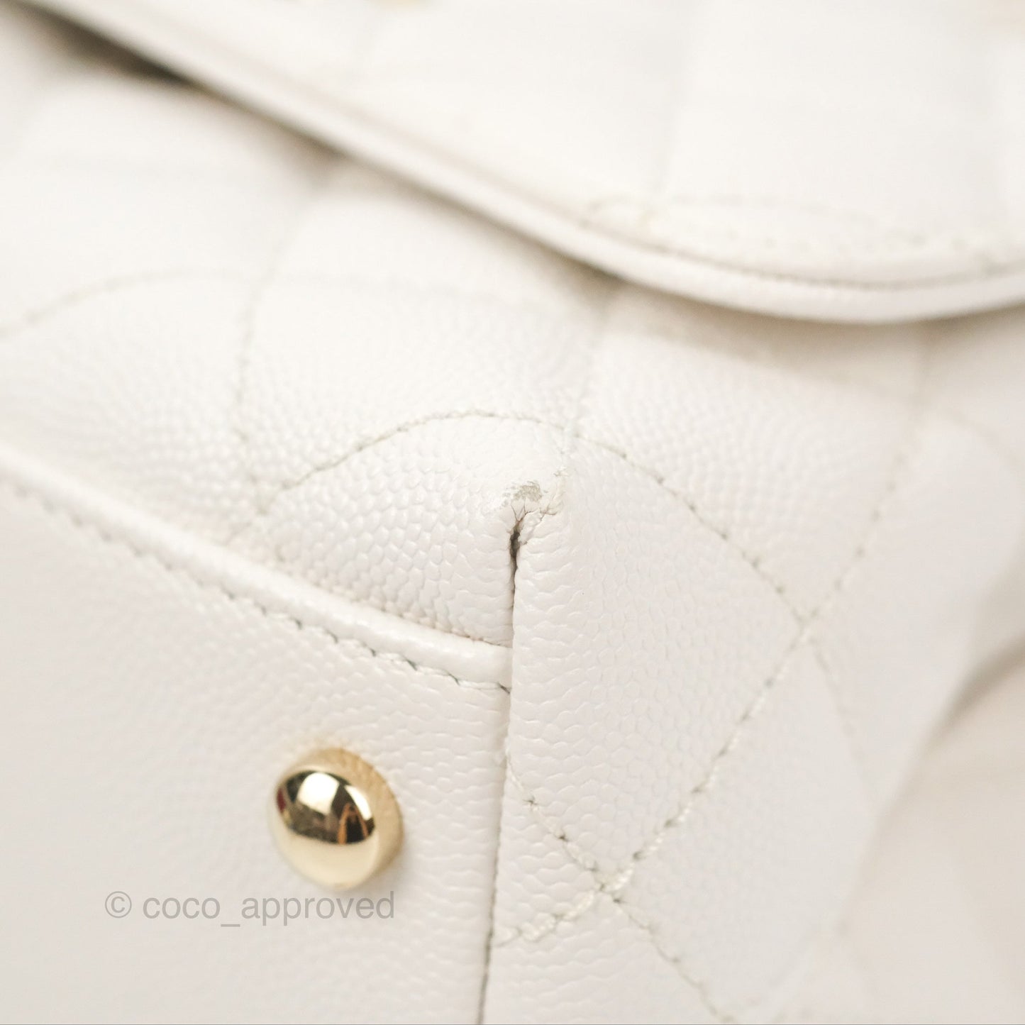 Chanel Mini Ivory White Coco Handle Quilted Caviar Gold Hardware