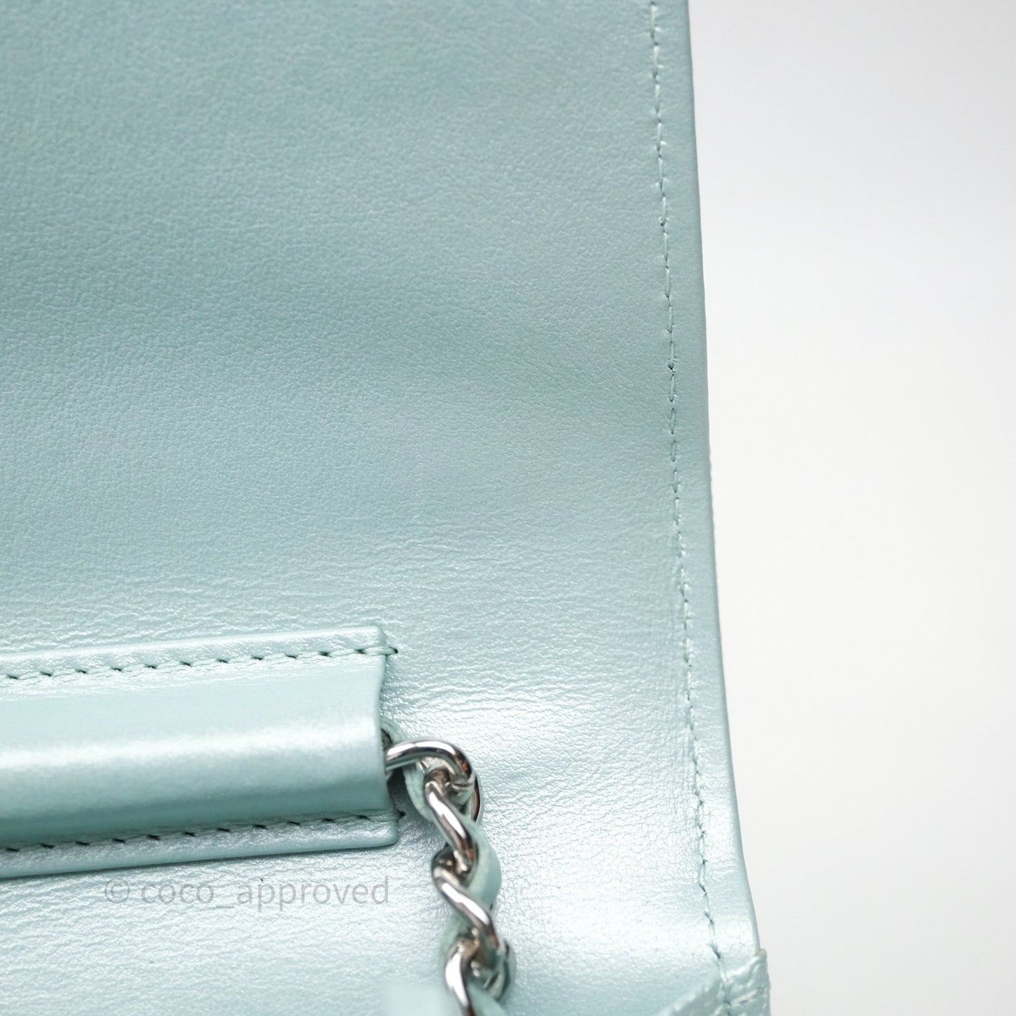 Chanel Mademoiselle Wallet On Chain WOC Chevron Iridescent Blue Caviar Silver Hardware