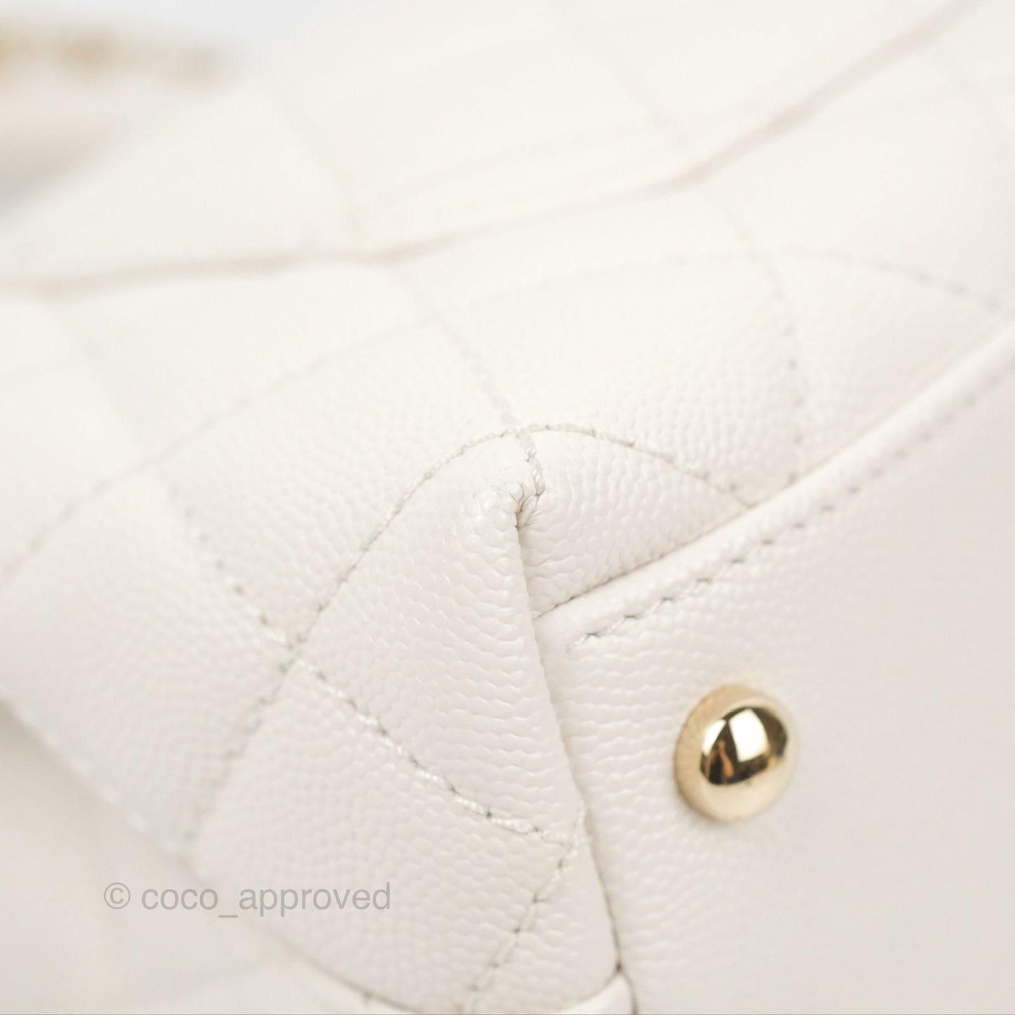 Chanel Mini Ivory White Coco Handle Quilted Caviar Gold Hardware