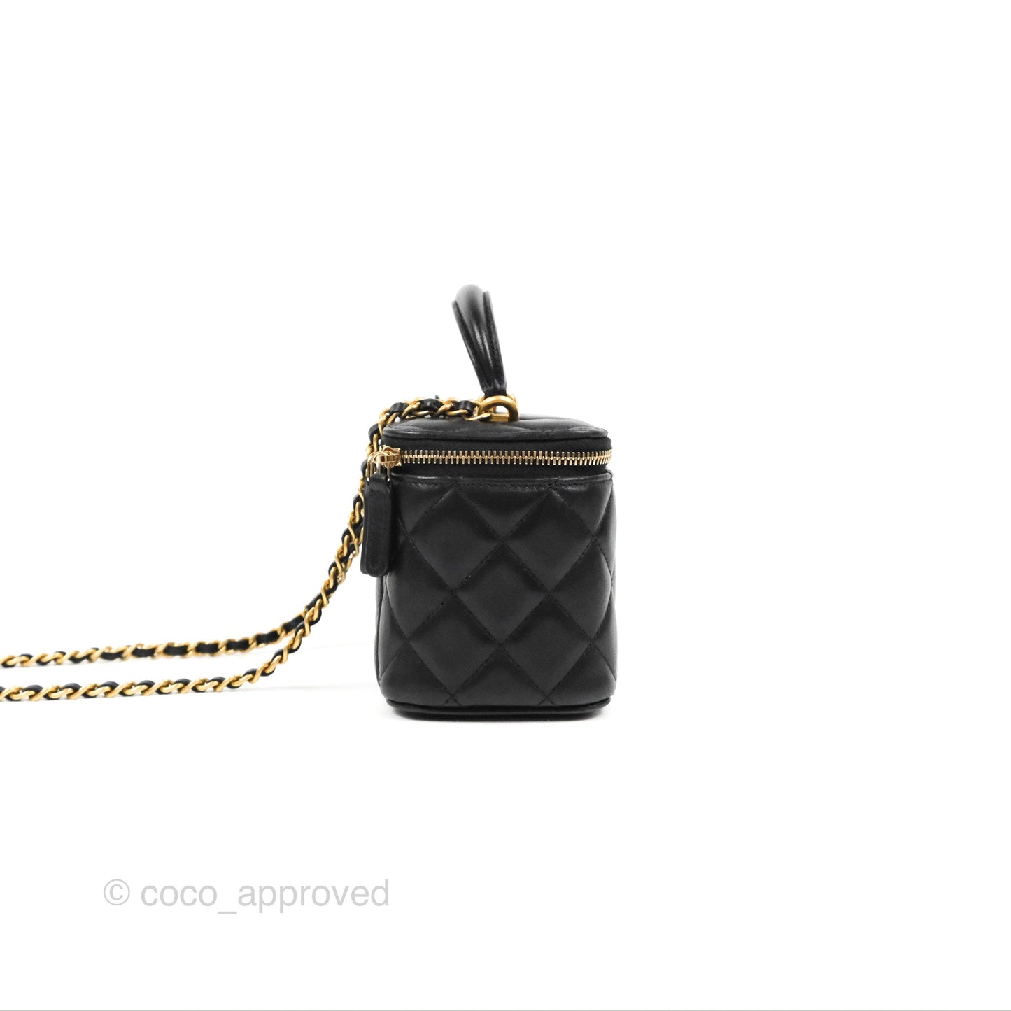 Chanel Vanity Rectangular Top Handle Black Lambskin Gold Hardware