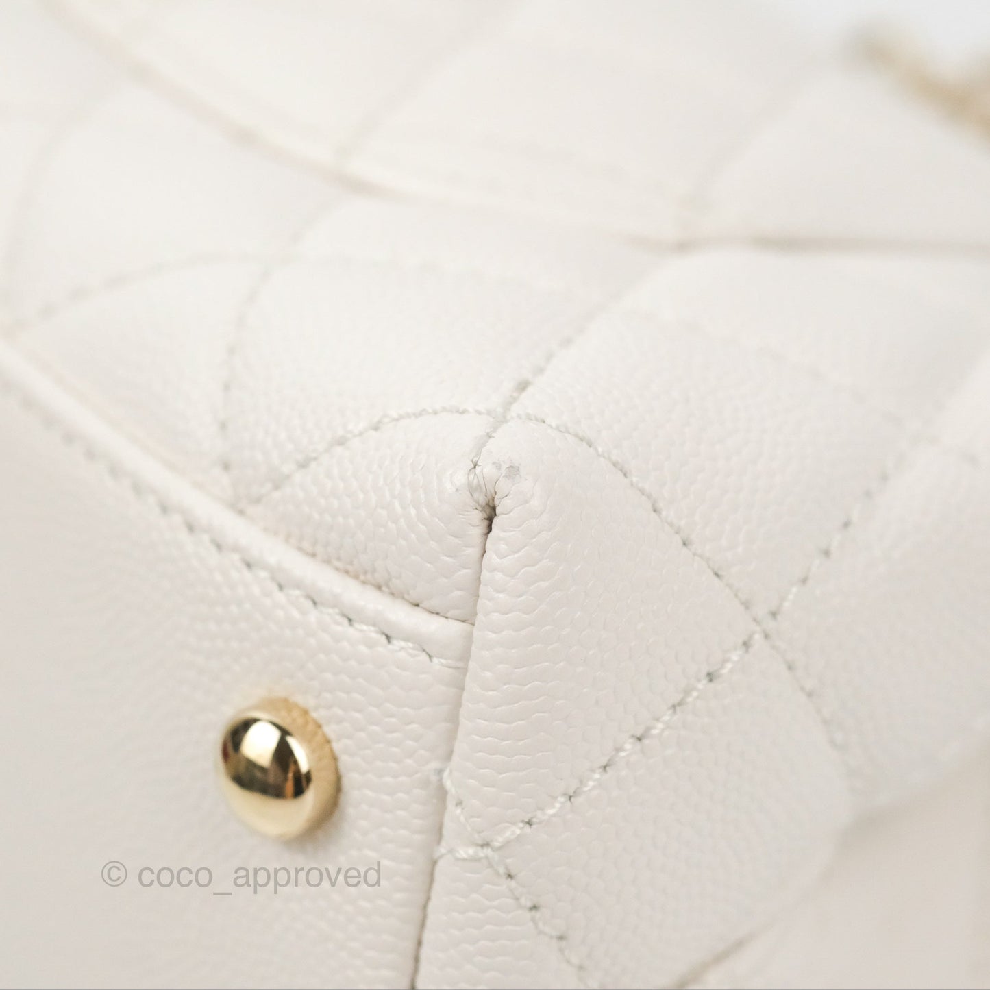 Chanel Mini Ivory White Coco Handle Quilted Caviar Gold Hardware