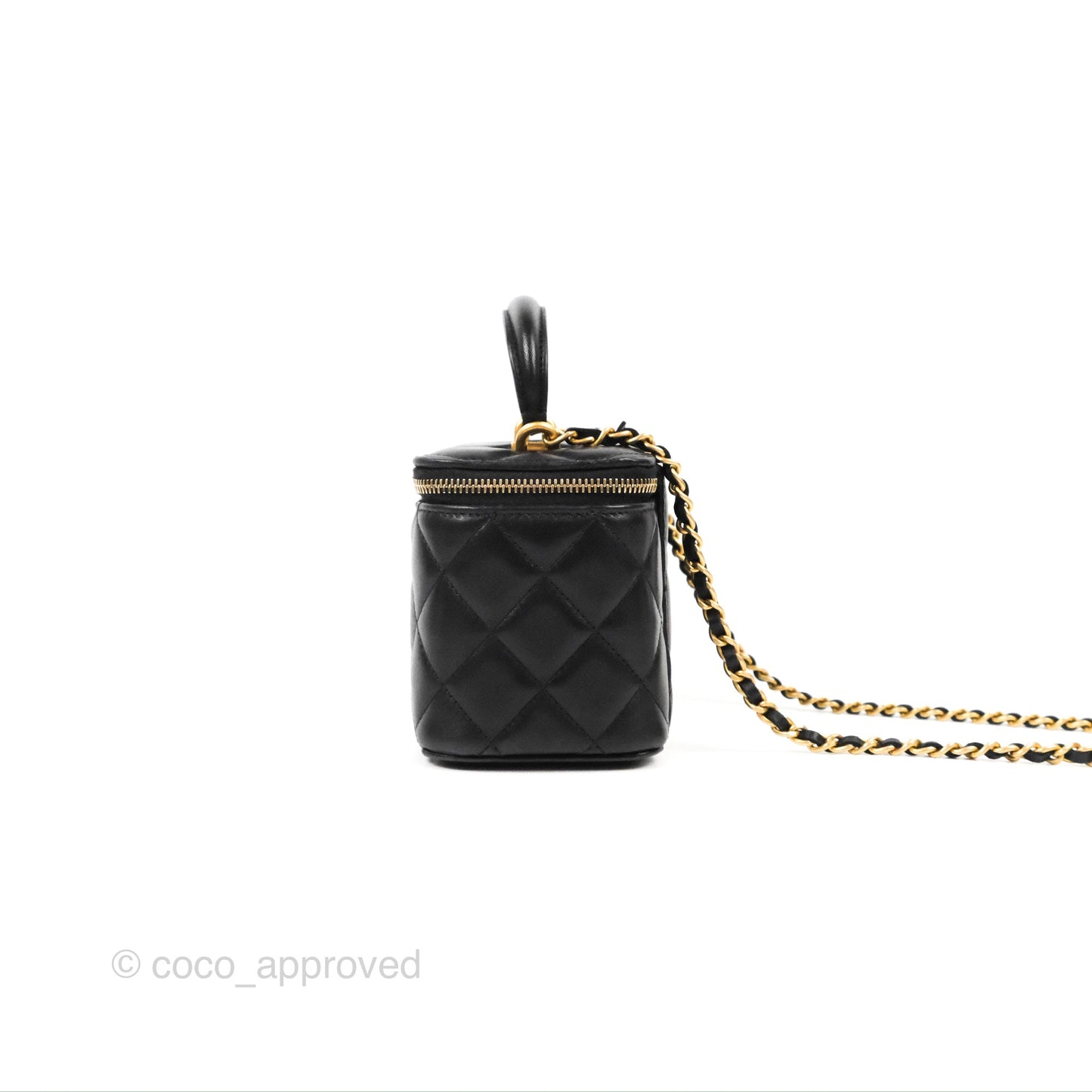 Chanel Vanity Rectangular Top Handle Black Lambskin Gold Hardware