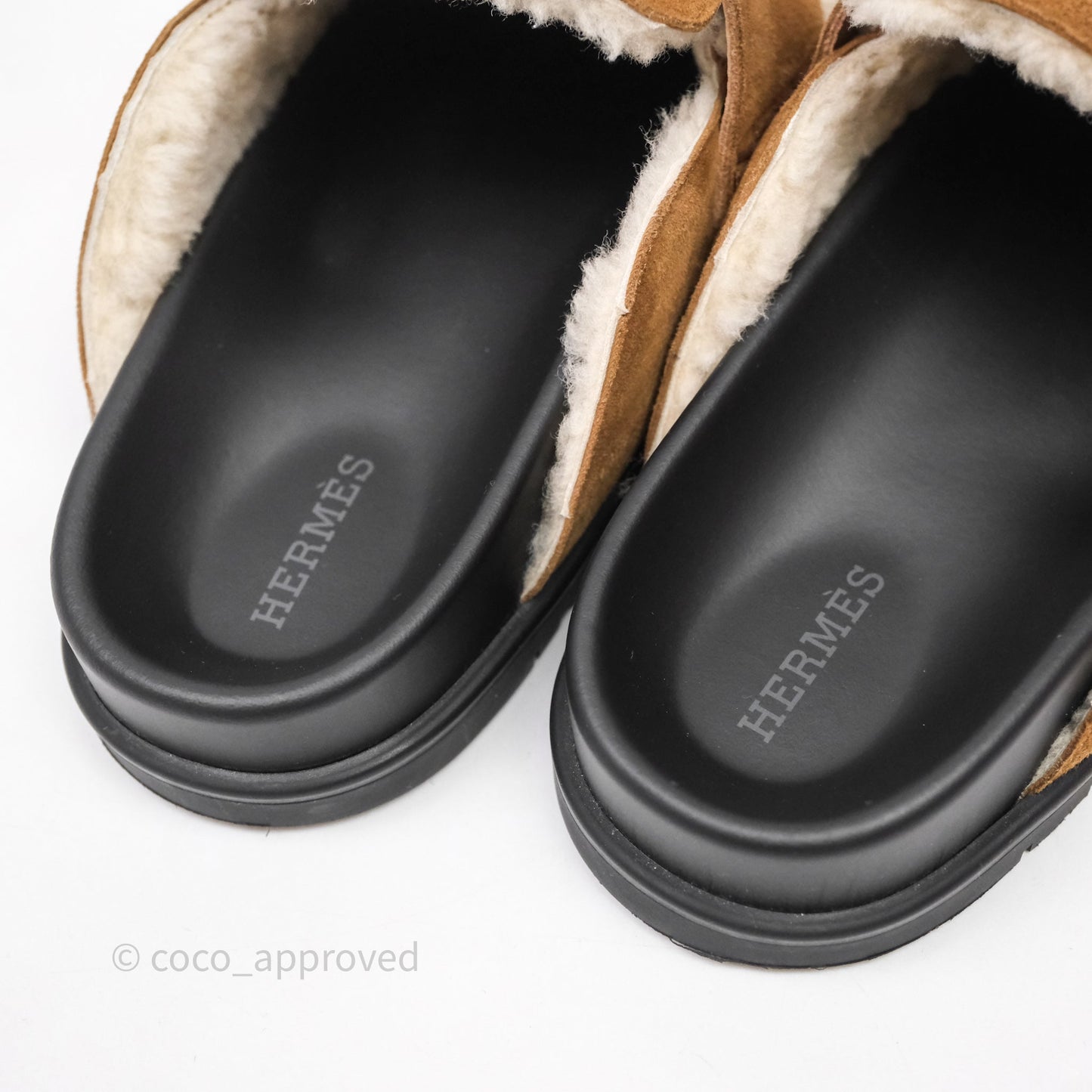 Hermès Suede Goatskin Shearling Go Mules Naturel/Ecru Size 37
