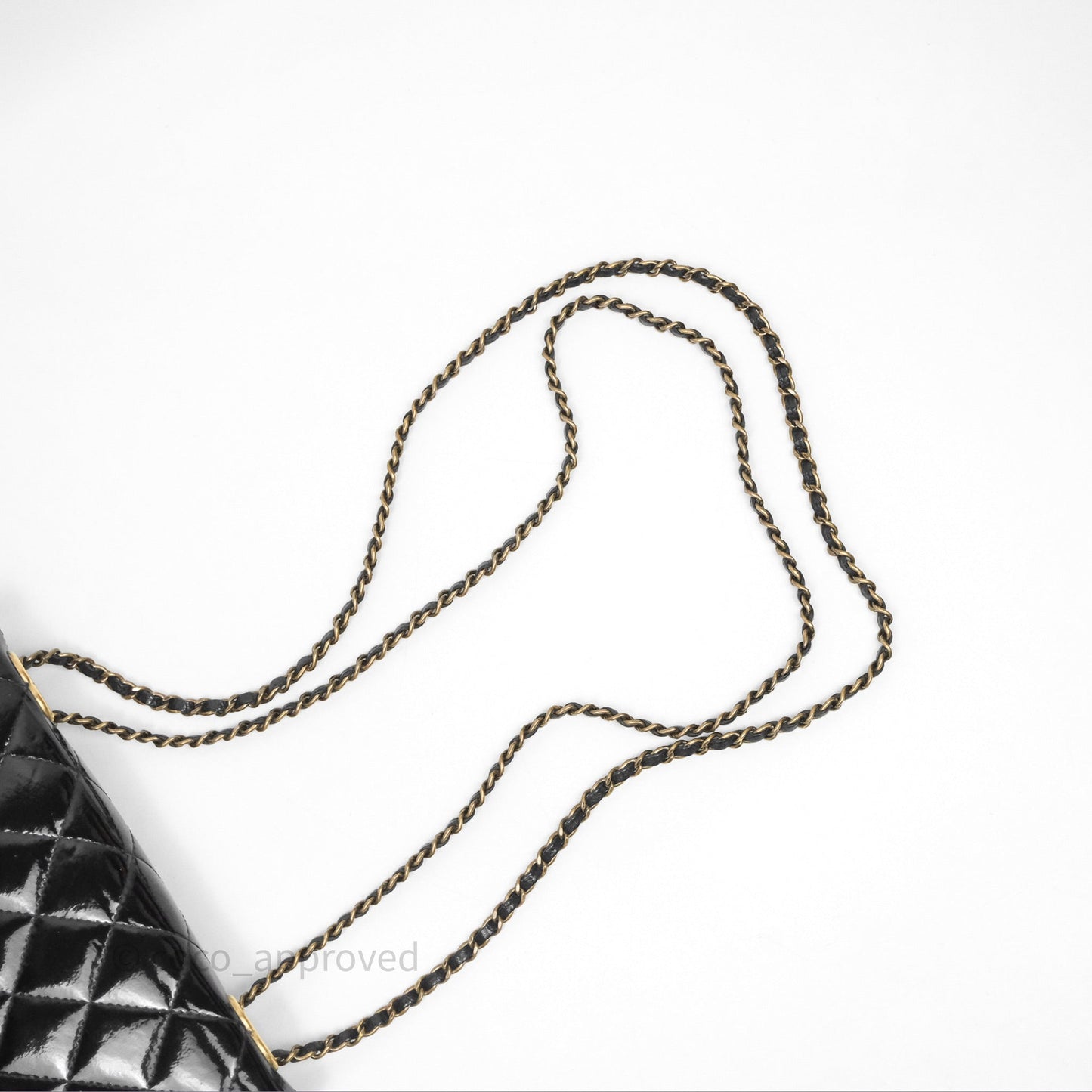 Chanel Quilted CC Logo Wallet On Chain Black Shiny Crumpled Calfskin Aged Gold Hardware