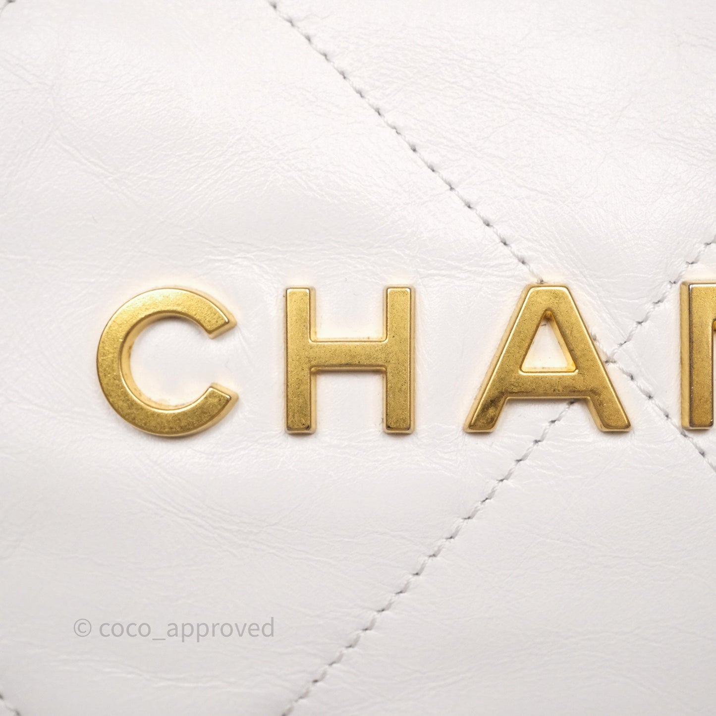 Chanel 22 Small White Shiny Calfskin Aged Gold Hardware