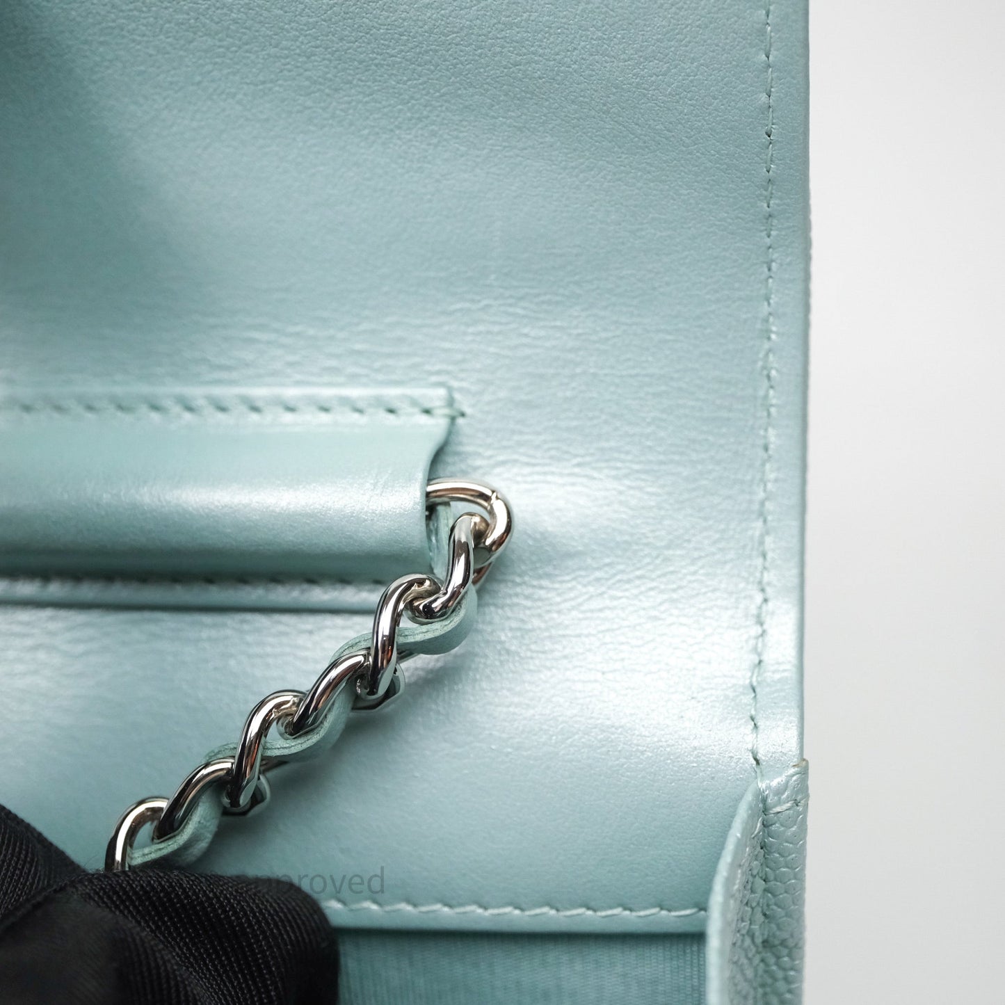 Chanel Mademoiselle Wallet On Chain WOC Chevron Iridescent Blue Caviar Silver Hardware