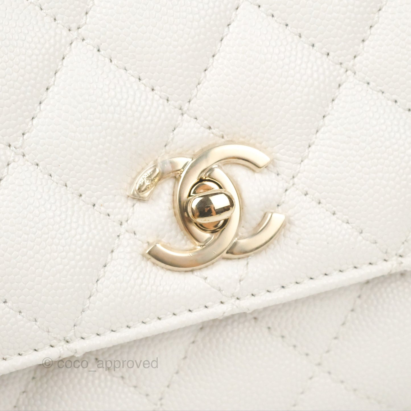 Chanel Mini Ivory White Coco Handle Quilted Caviar Gold Hardware