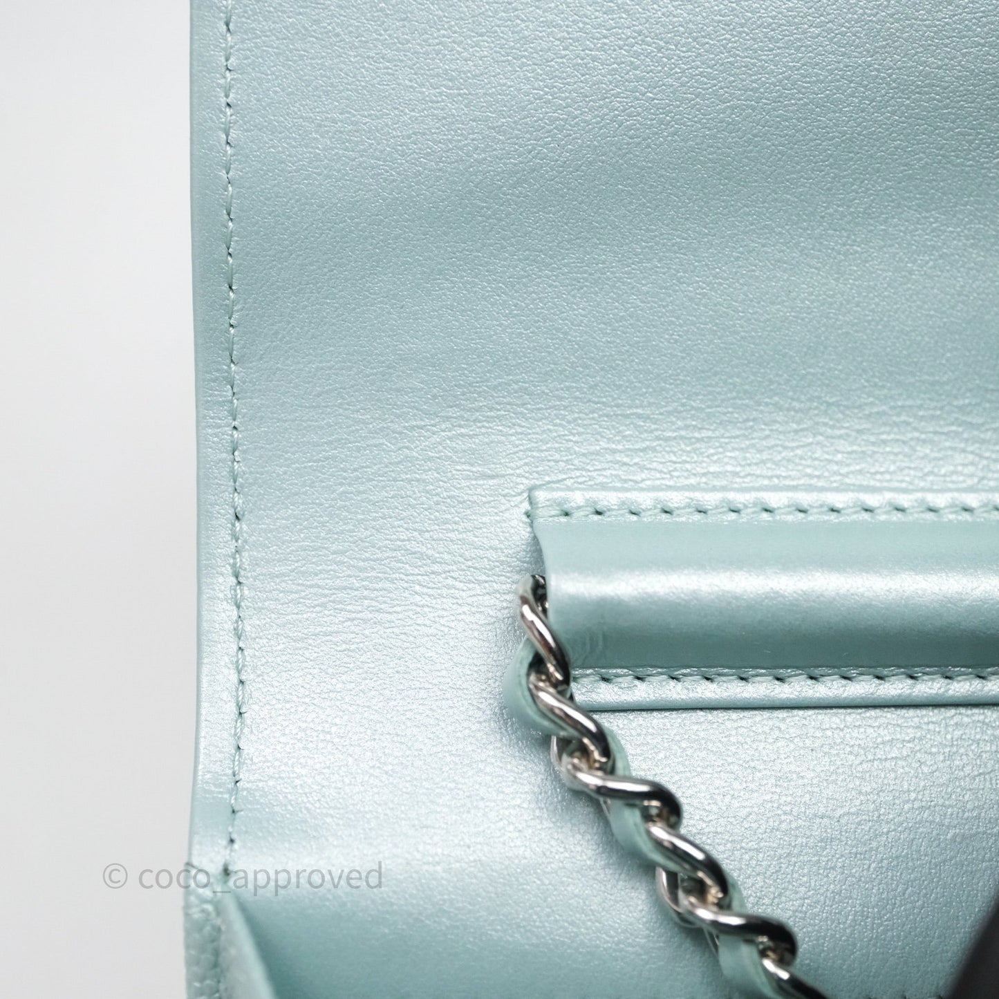 Chanel Mademoiselle Wallet On Chain WOC Chevron Iridescent Blue Caviar Silver Hardware