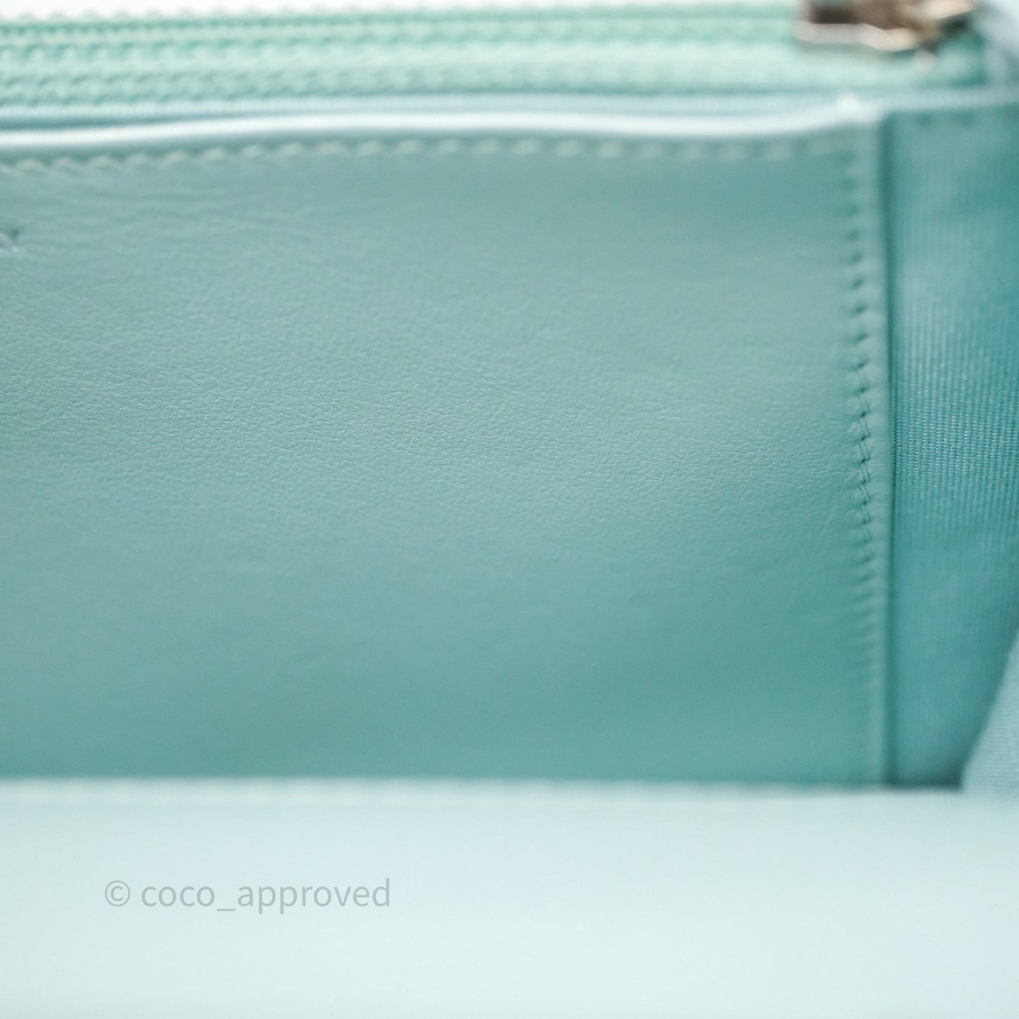 Chanel Mademoiselle Wallet On Chain WOC Chevron Iridescent Blue Caviar Silver Hardware