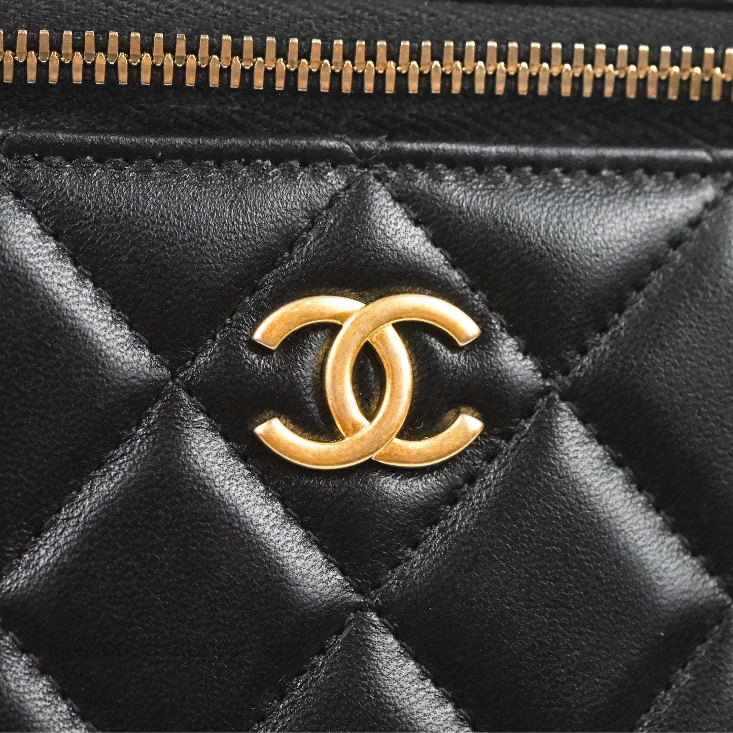 Chanel Vanity Rectangular Top Handle Black Lambskin Gold Hardware