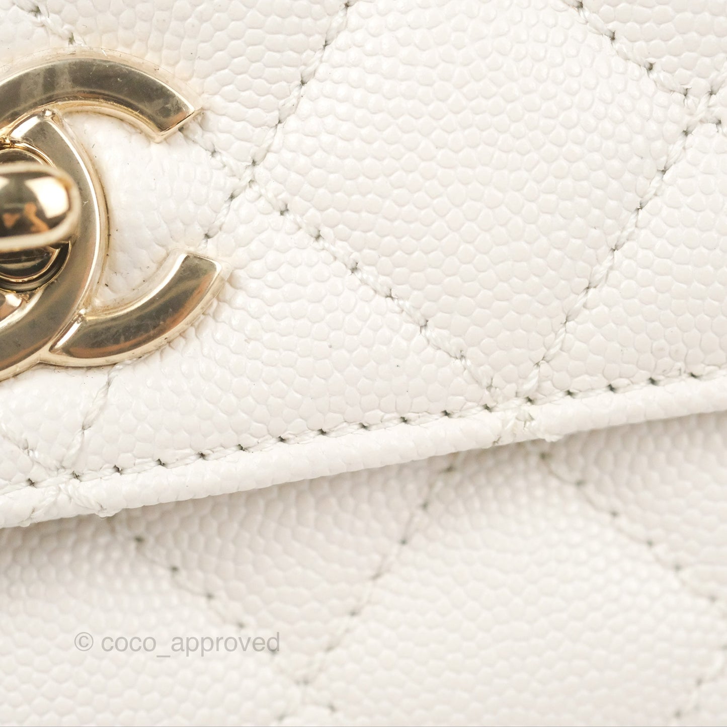 Chanel Mini Ivory White Coco Handle Quilted Caviar Gold Hardware