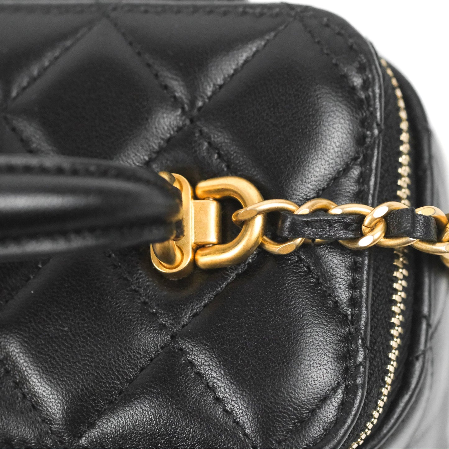 Chanel Vanity Rectangular Top Handle Black Lambskin Gold Hardware