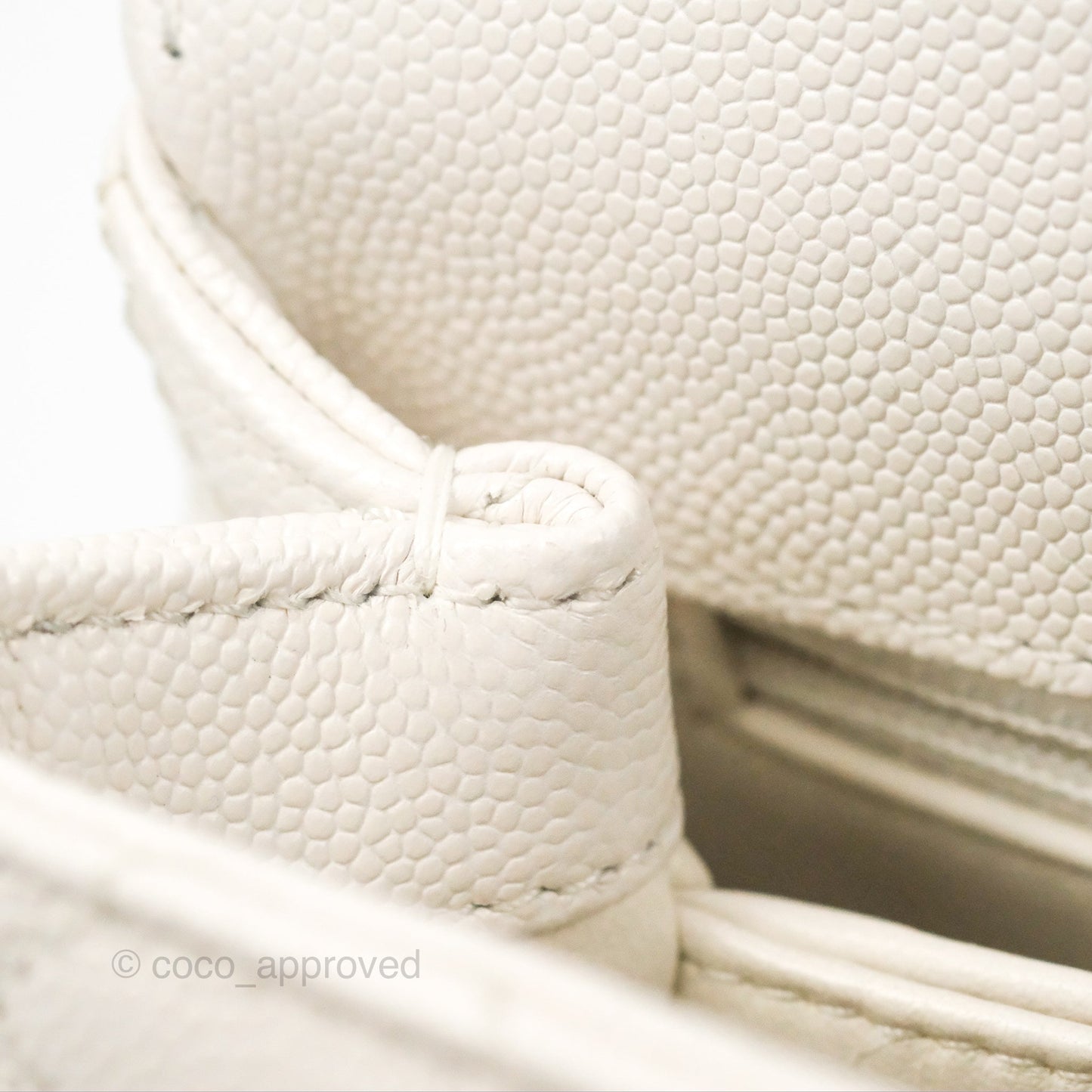 Chanel Mini Ivory White Coco Handle Quilted Caviar Gold Hardware
