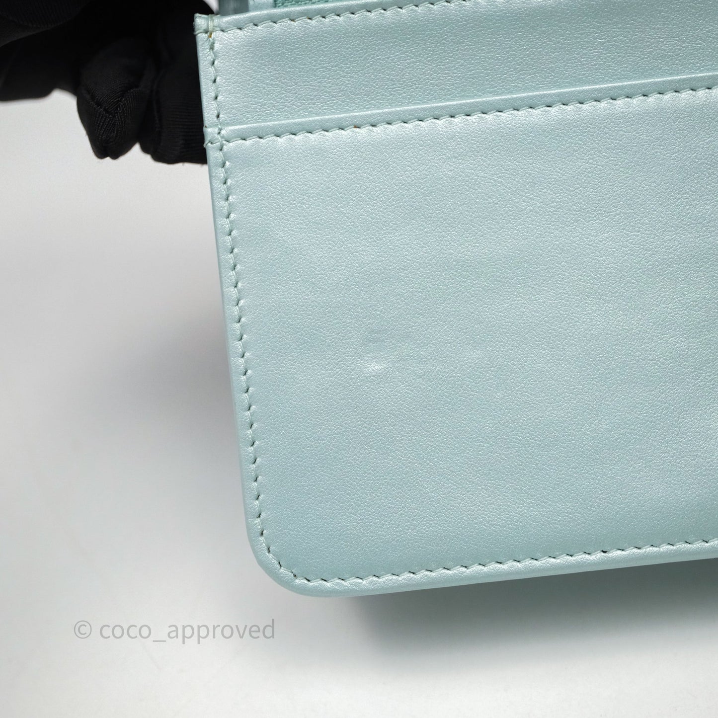 Chanel Mademoiselle Wallet On Chain WOC Chevron Iridescent Blue Caviar Silver Hardware