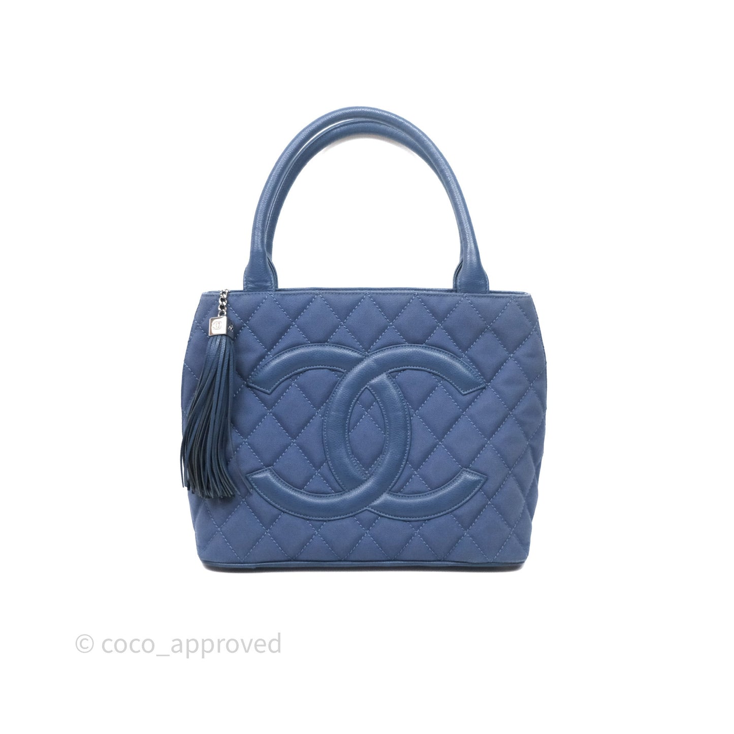 Chanel Blue Caviar Tassel Canvas Tote Bag