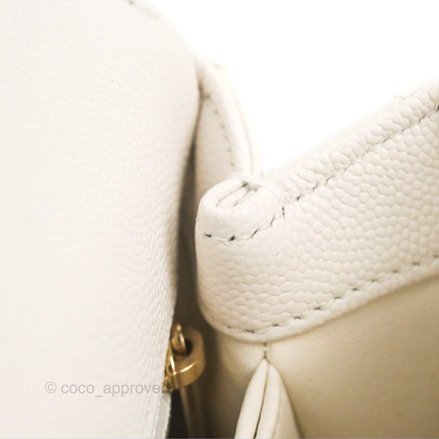 Chanel Mini Ivory White Coco Handle Quilted Caviar Gold Hardware