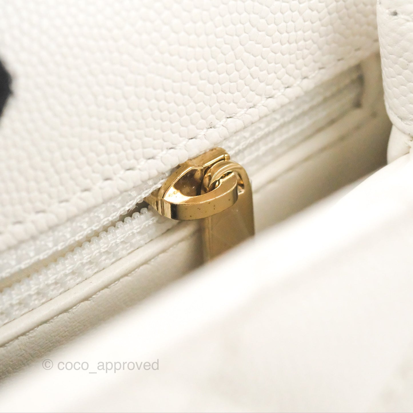 Chanel Mini Ivory White Coco Handle Quilted Caviar Gold Hardware